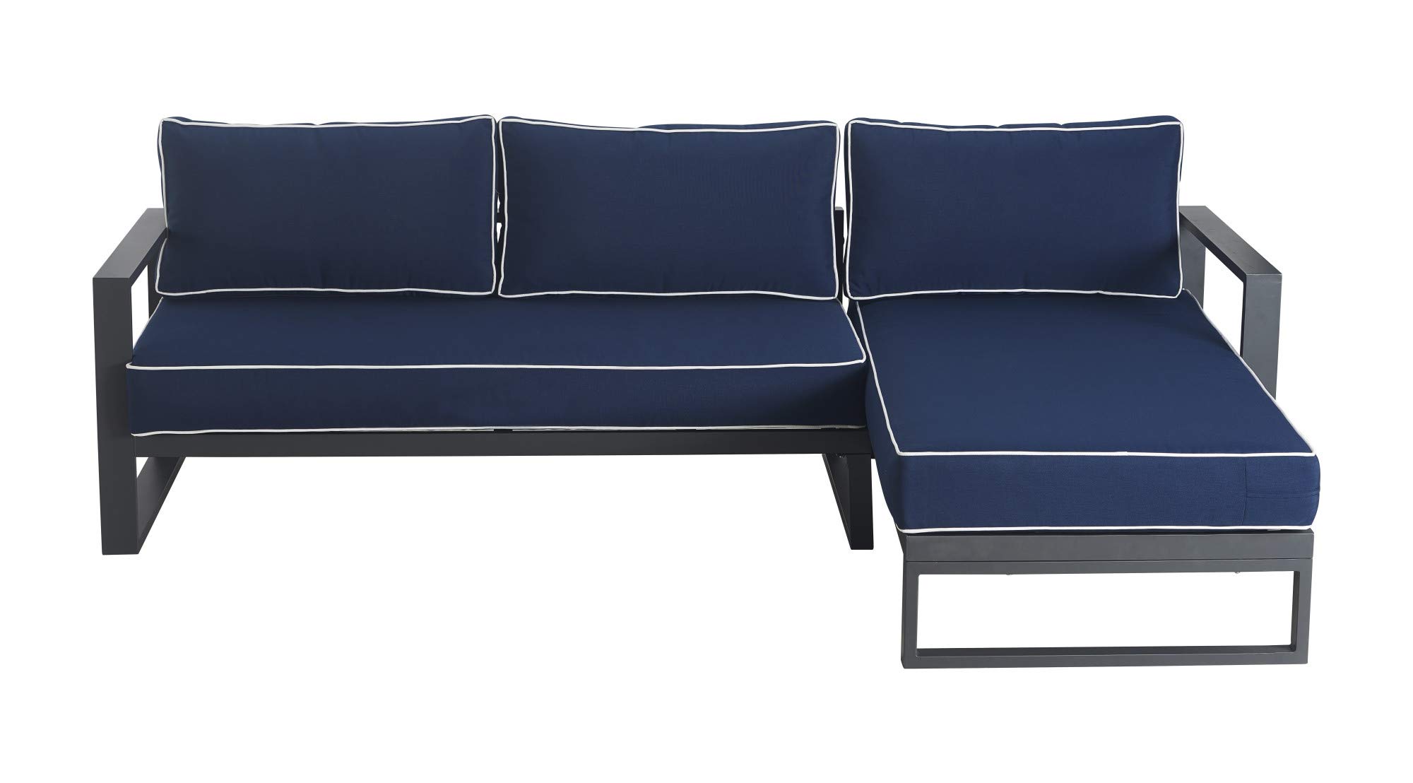 Tommy Hilfiger Monterey Modern Patio Outdoor Furniture Set - Weather-Resistant Metal Frame Sectional Sofa in Navy Blue & Dark Gray - Easy Assembly for Backyard, Garden, Poolside & Deck Relaxation