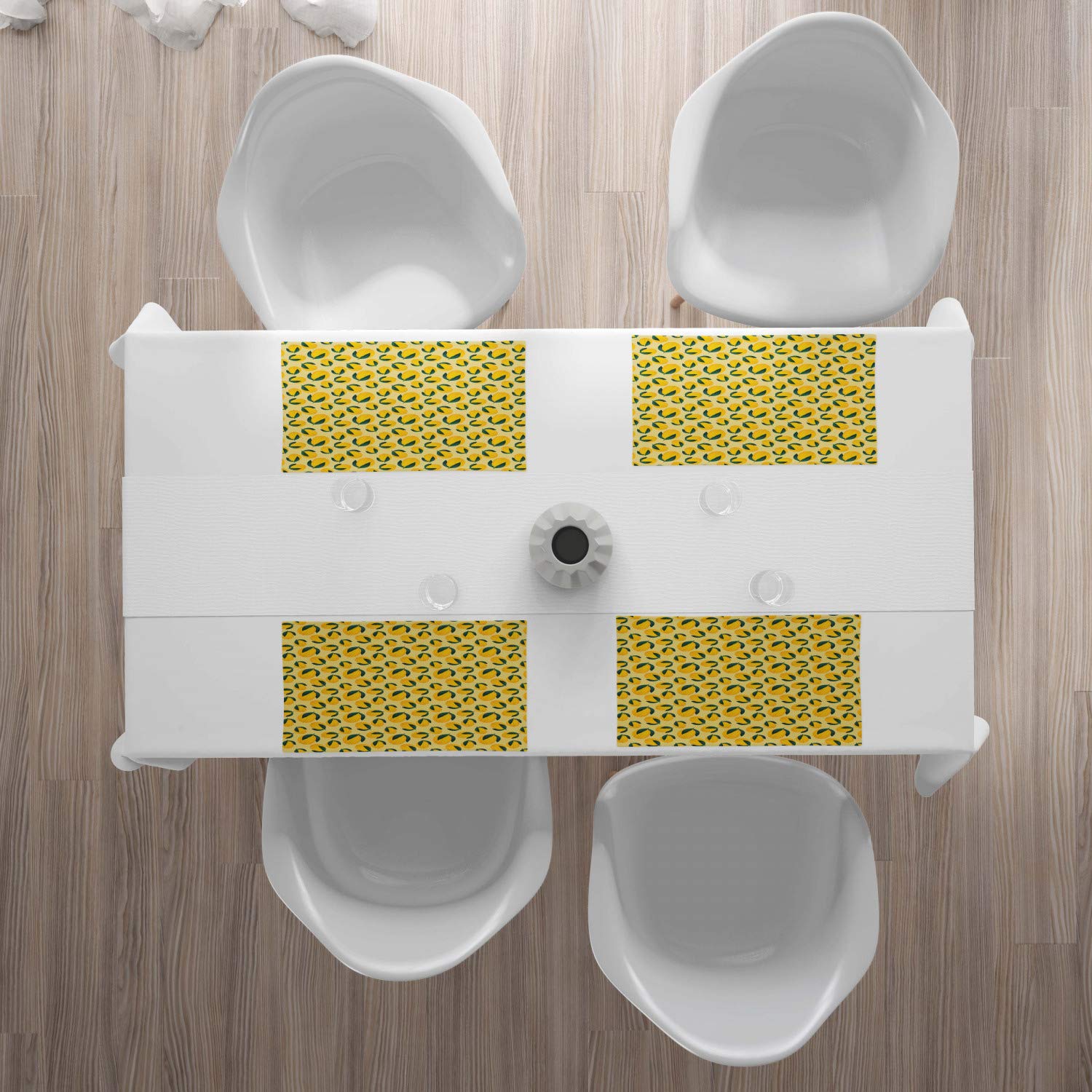 Ambesonne 4-Pack Garden Art Placemats - Vibrant Lemon & Lime Leaf Print Washable Fabric Table Mats for Dining Room Decor, Standard Size in Jade Green & Mustard - Perfect for Spring Tablescapes, Outdoor Picnics, and Farmhouse Kitchen Styling