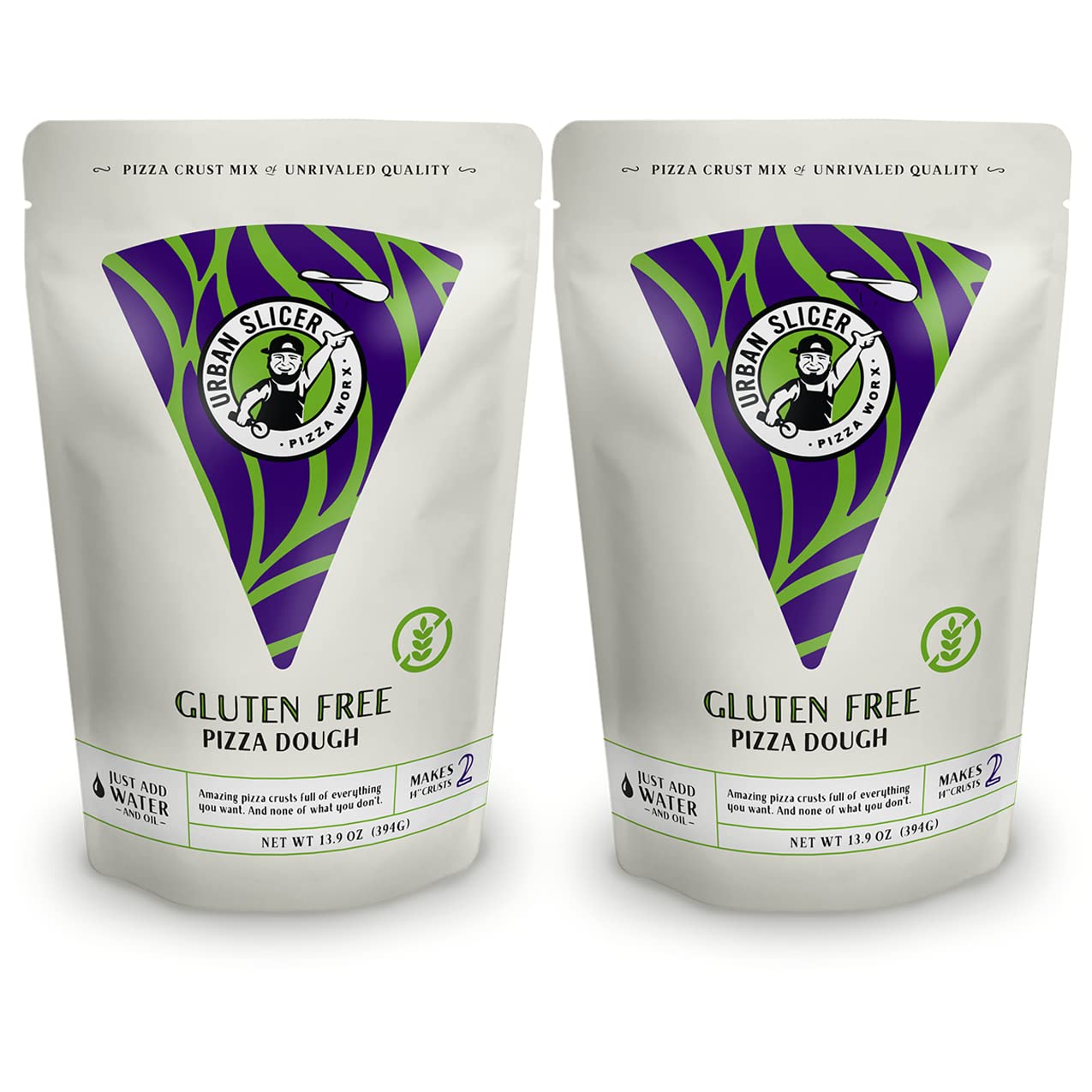 Gluten Free Pizza Dough - Urban Slicer Pizza Worx - 13.9 oz (2 Pack) - Perfect for Homemade Pizza, Keto & Vegan Diets