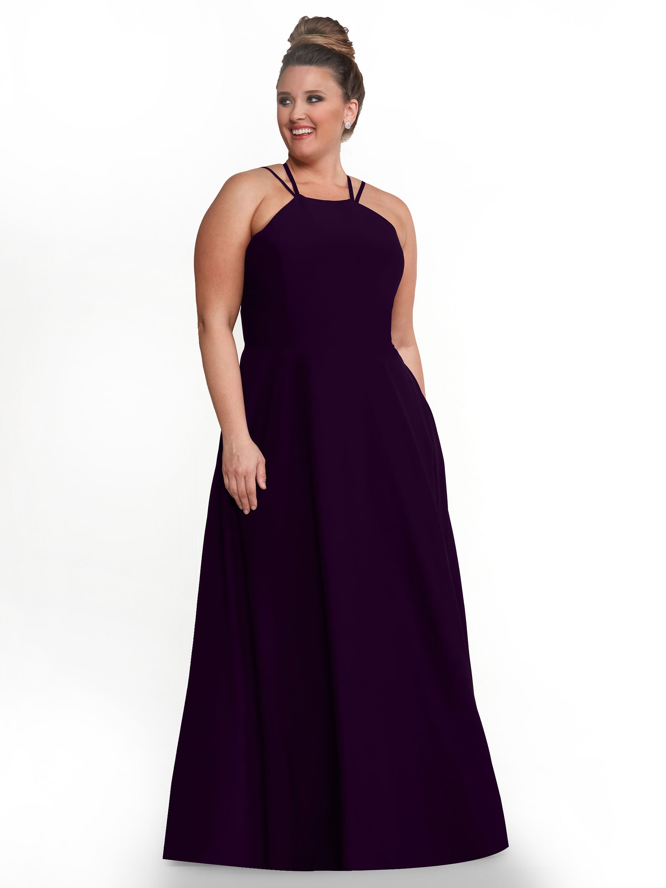 Elegant 83006 Stretch Chiffon A-Line Bridesmaid Dress with Halter Neckline - Perfect for Weddings, Formal Events & Special Occasions