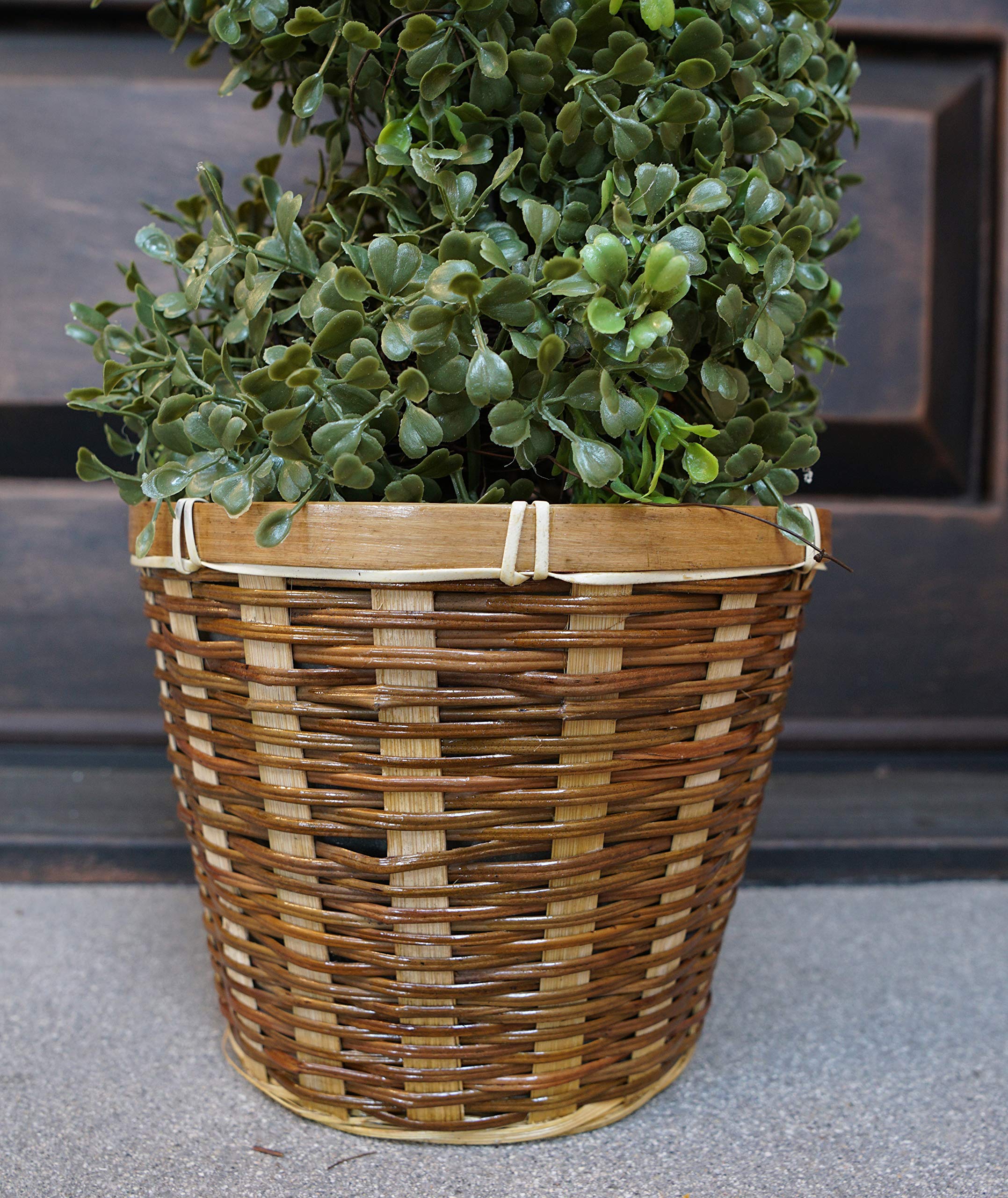 2 Pack 36 Inch Artificial Spiral Topiary Trees in Green Pot & Bamboo Basket - Faux Indoor Outdoor Plants for Home, Office, Front Porch Decor - Perfect for Living Room, Patio, and Entryway Greenery