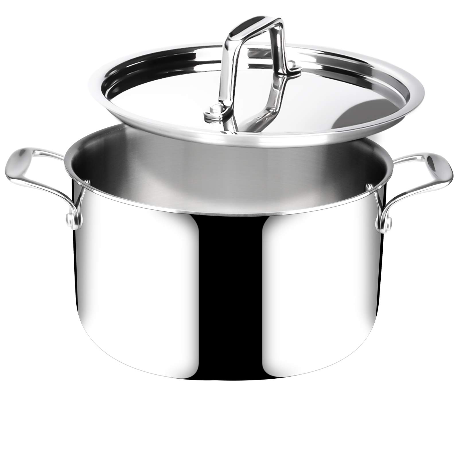 Duxtop 6.5 Quart Stainless Steel Stock Pot with Lid - 3-Ply Induction Compatible Cooking Pot for Soup, Rice, Stew - Oven & Dishwasher Safe - Works with Gas, Ceramic & Halogen Stoves - Perfect for Home Cooking, Meal Prep & Large Family Dinners