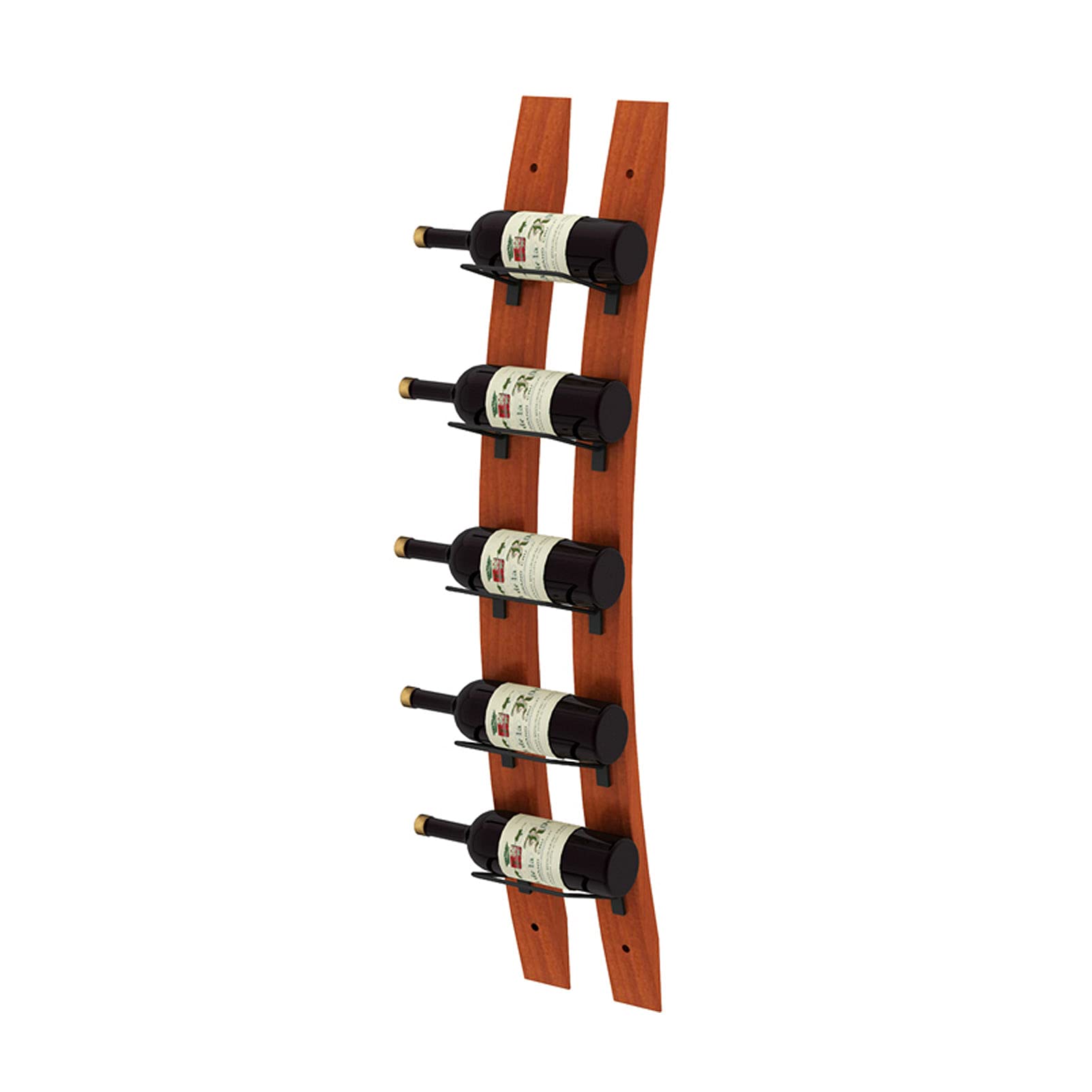 Handcrafted Wooden Wall Mounted Wine Rack - Barrel Stave Design Holds 6 Bottles - Industrial Style Wine Bottle Holder for Kitchen, Bar & Dining Room Decor