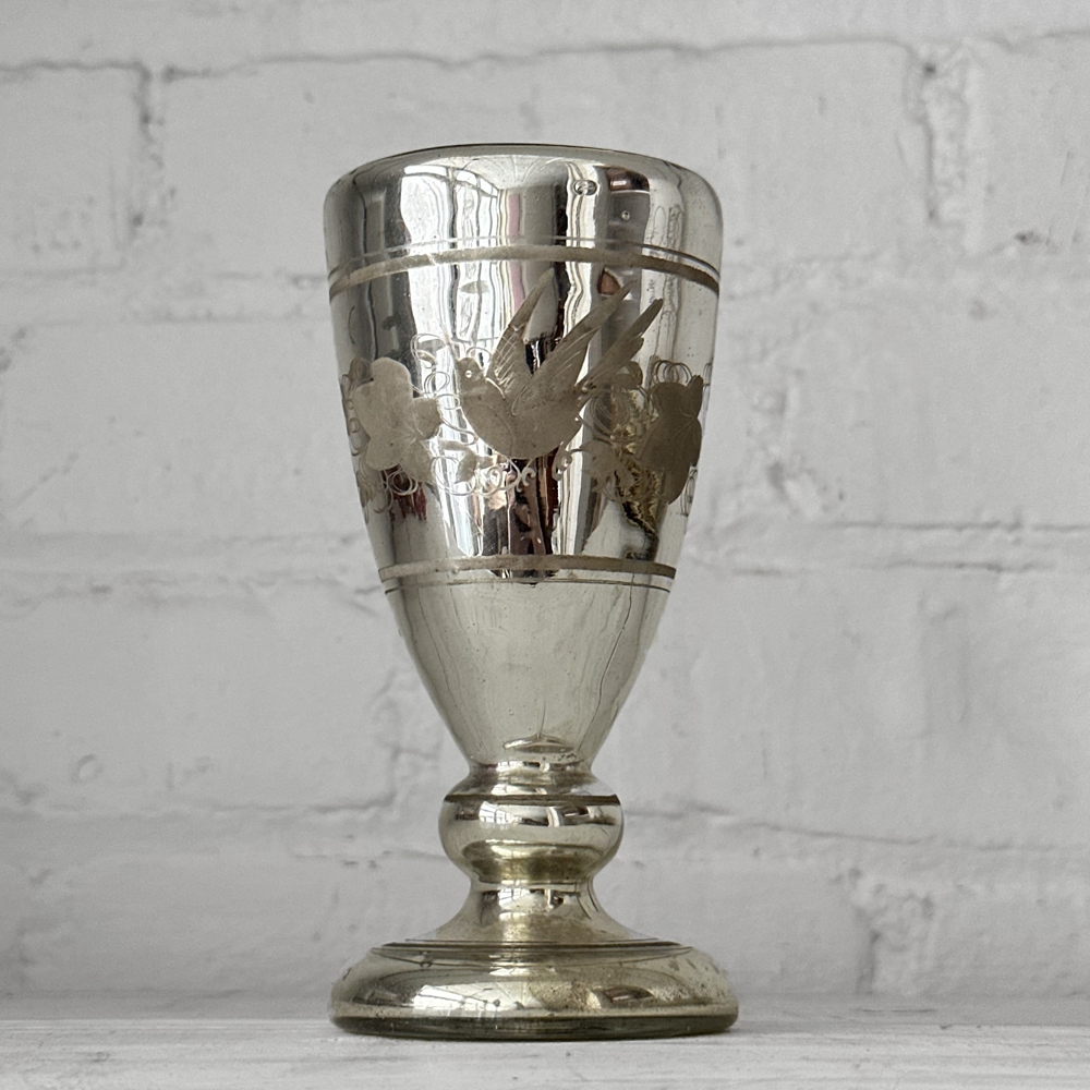 Antique 19th Century Mercury Glass Footed Vase - Elegant Victorian Home Decor for Living Room, Dining Table, or Wedding Centerpiece (16