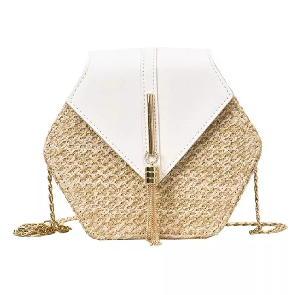 Stylish Rattan Women's Shoulder Bag - Chic Hexagon Wicker Woven Crossbody Purse for Summer Beach (Beige, 21x19x6cm) | Perfect for Vacation, Outdoor Parties & Boho Fashion Accessories