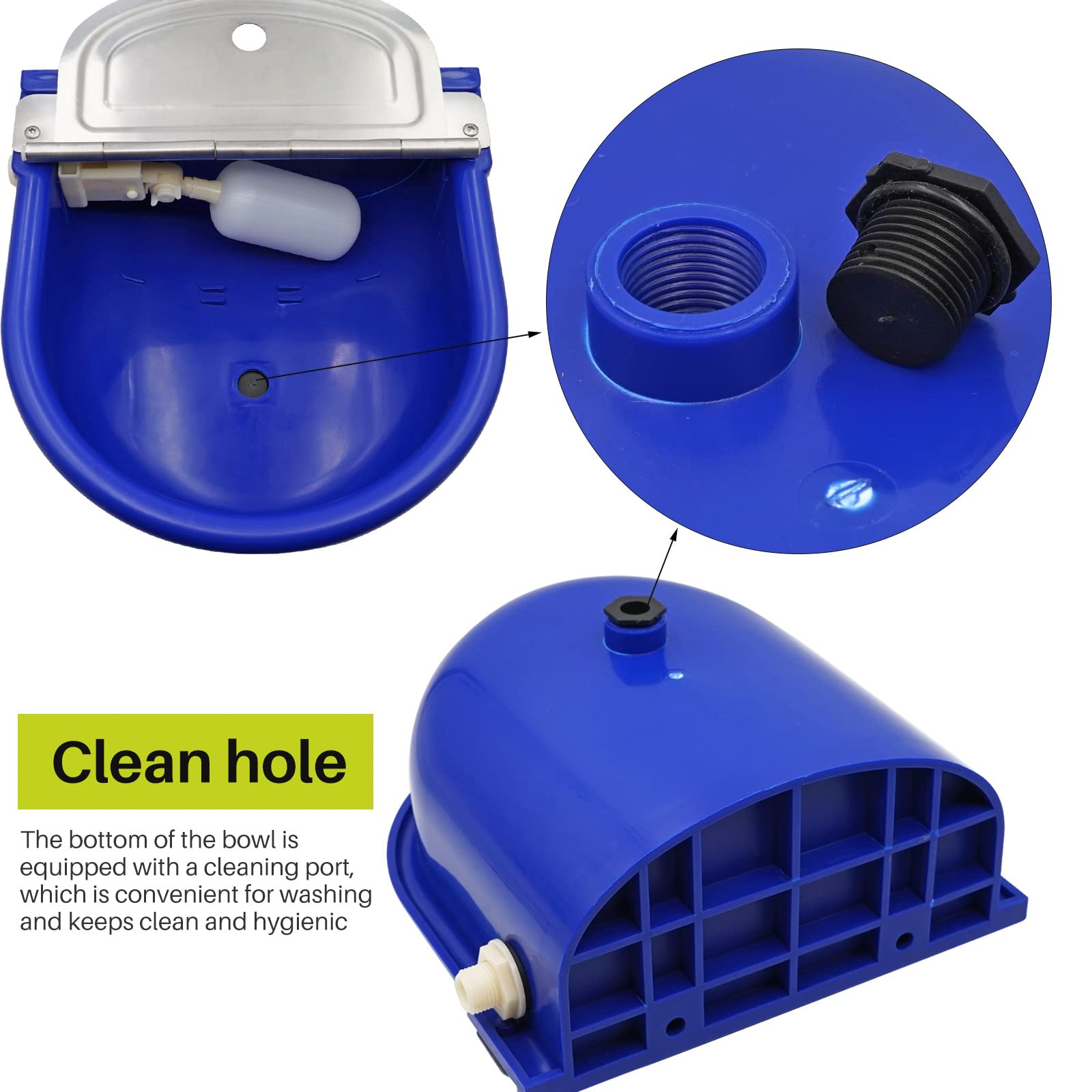 Automatic Water Bowl for Horses, Dogs, Sheep, Cows & Pigs - Large Capacity Float Valve Water Feeder with Drain Plug - Durable Plastic Pet Water Dispenser for Stable, Barn & Pasture (Dark Blue)
