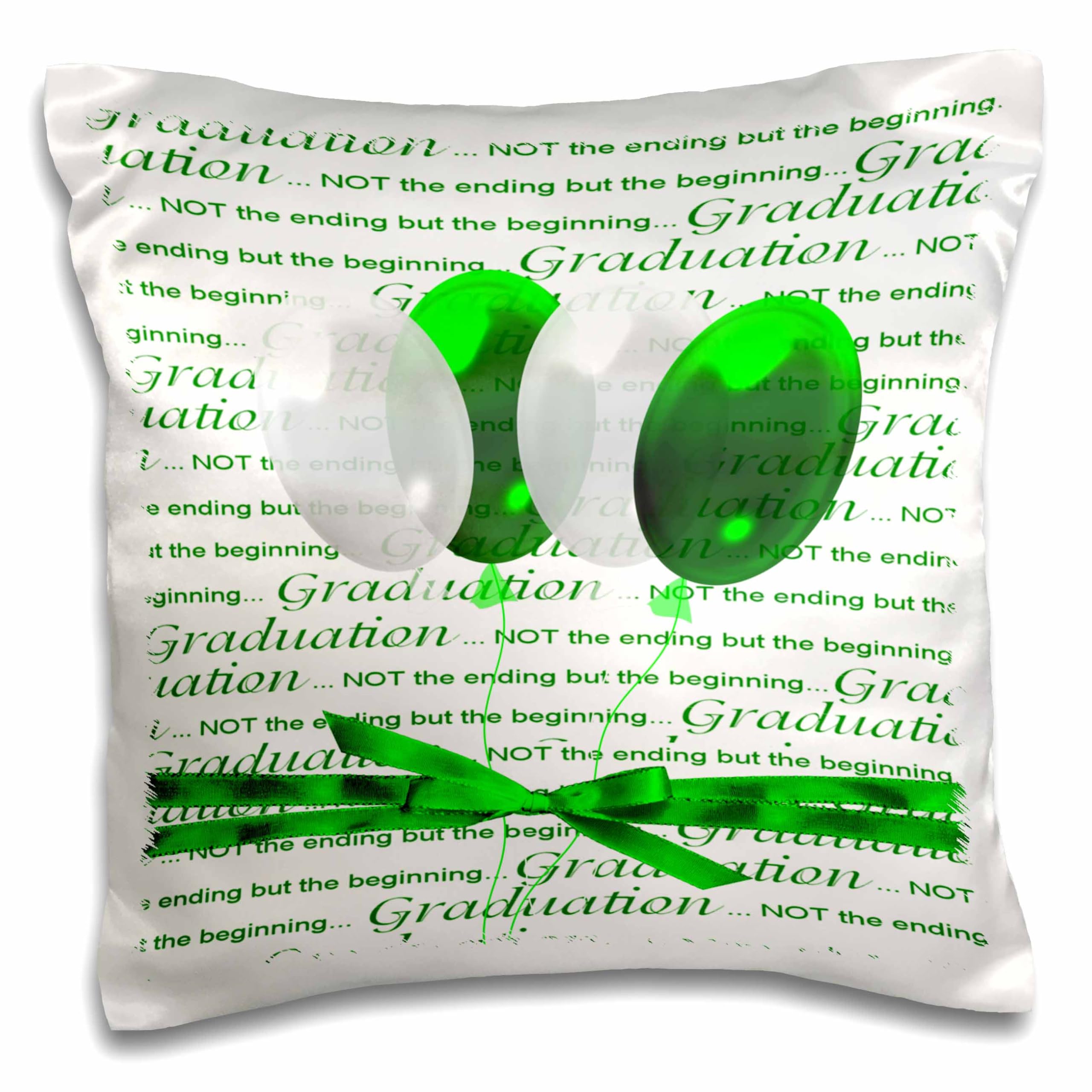 3D Rose Graduation Words Balloons Bow Green White Pillow Case 16x16 Inch - Perfect for Graduation Party Decor, Dorm Room, Home Decor Gift