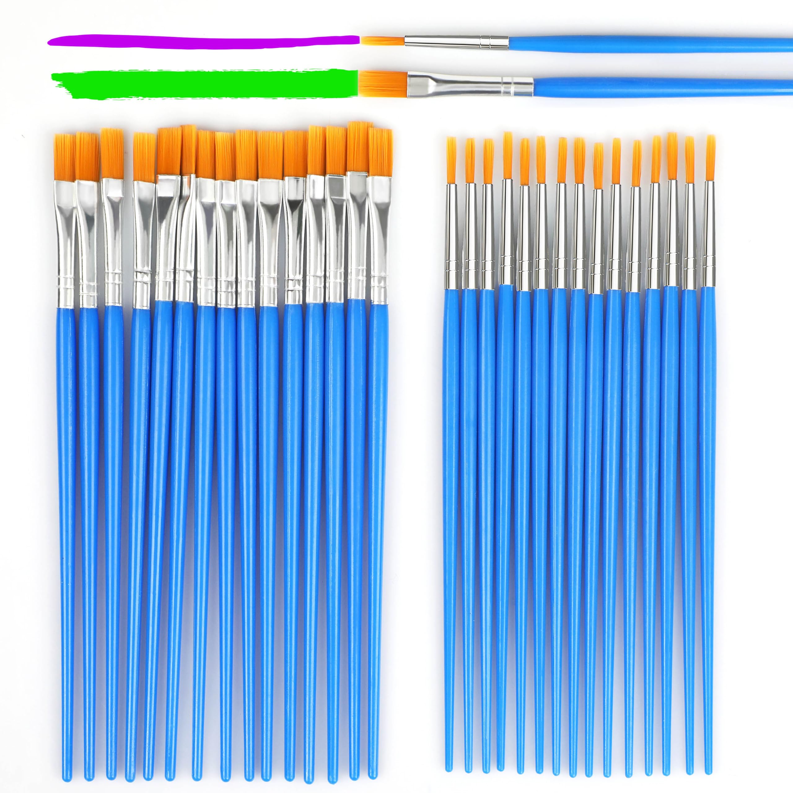 Premium 30-Piece Acrylic Paint Brush Set - 15 Flat & 15 Round Artist Brushes for Oil, Watercolor, Rock, Body, Face & Nail Painting - Professional Art Supplies for Kids & Adults - Perfect for Canvas, DIY Crafts & Home Decor Projects