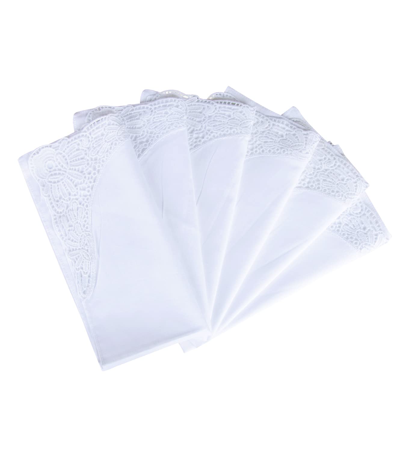 Elegant White Wedding Handkerchief - Pure Cotton Soft Ladies Hanky with Delicate Crochet Lace Trim - Perfect for Bridal Accessories, Special Occasions & Vintage Style Weddings