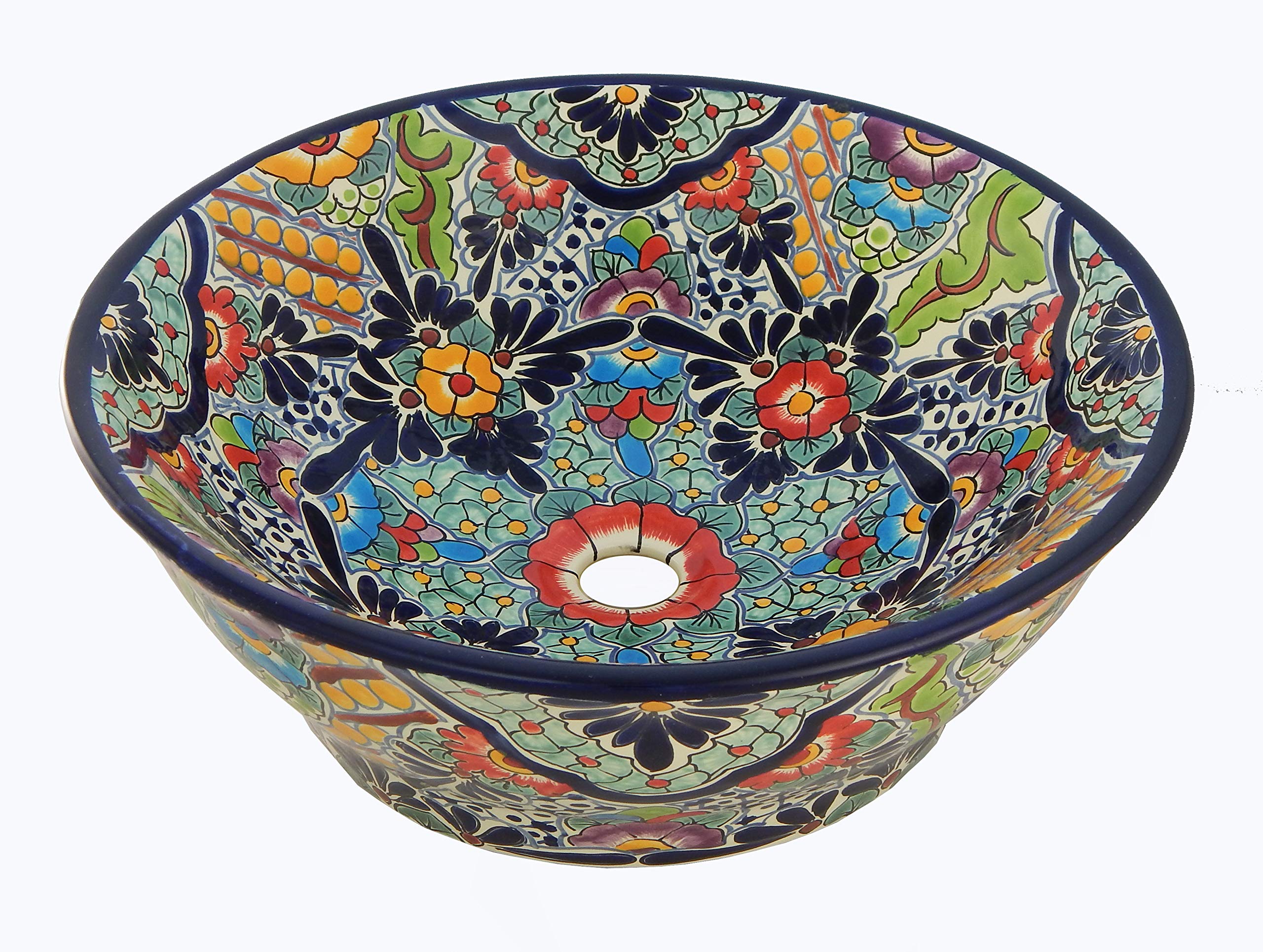 Vintage Talavera Ceramic Bathroom Sink - Handcrafted Mexican Vessel Sink with Skirted Design (Model #205) for Bathroom Vanity & Powder Room Decor