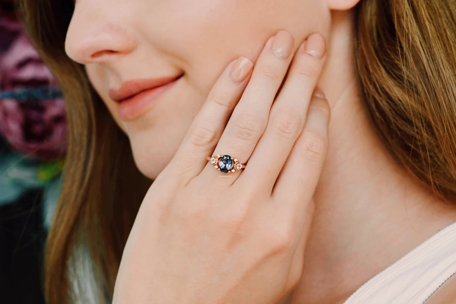 14K Rose Gold Vermeil Alexandrite & Moonstone Ring for Women | Elegant Birthstone Jewelry Gift for Anniversary, Engagement & Special Occasions