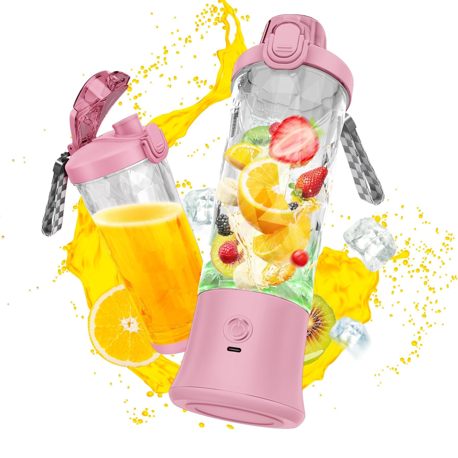 Portable USB Rechargeable Blender - 20oz Mini Personal Blender for Smoothies, Shakes & Protein Drinks - Travel-Friendly Blender Cup with Leak-Proof Lid - Perfect for Home, Office, Gym & Outdoor Activities (Pink)