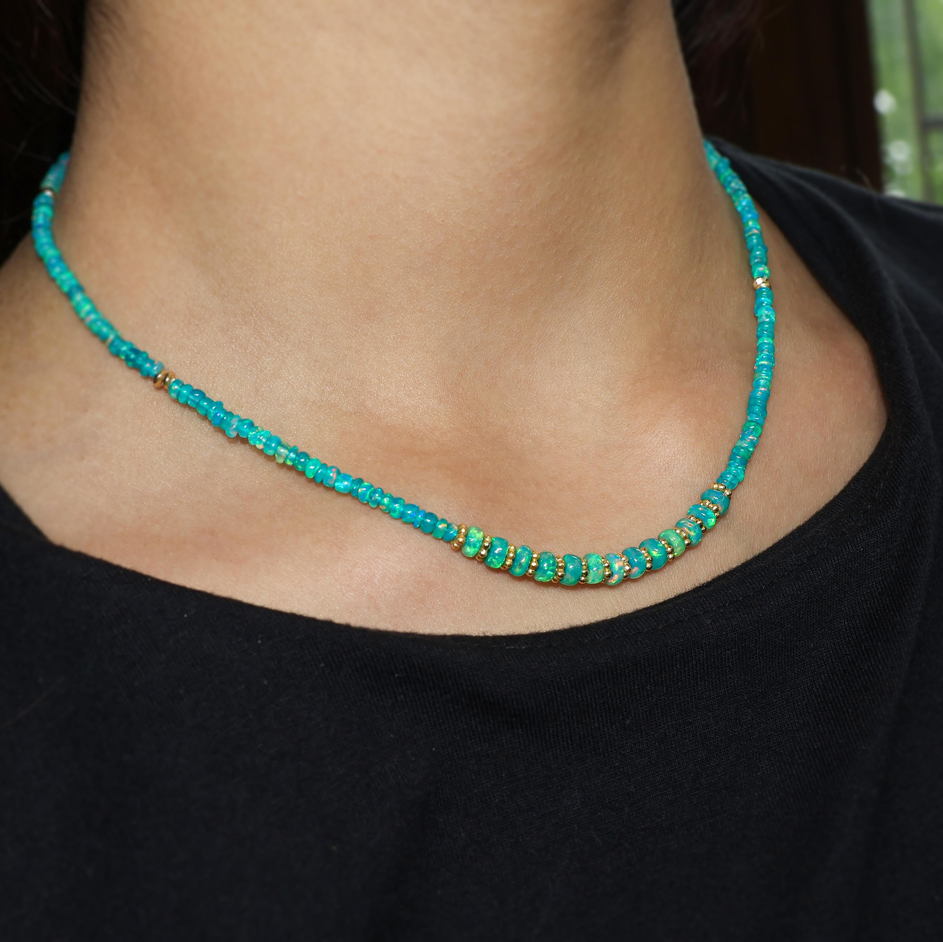 Green Opal Rondelle Beaded Necklace - Paraiba Opal Bead Necklace (16-24 Inch Adjustable) for Women, Boho Jewelry Gift, Perfect for Weddings & Special Occasions