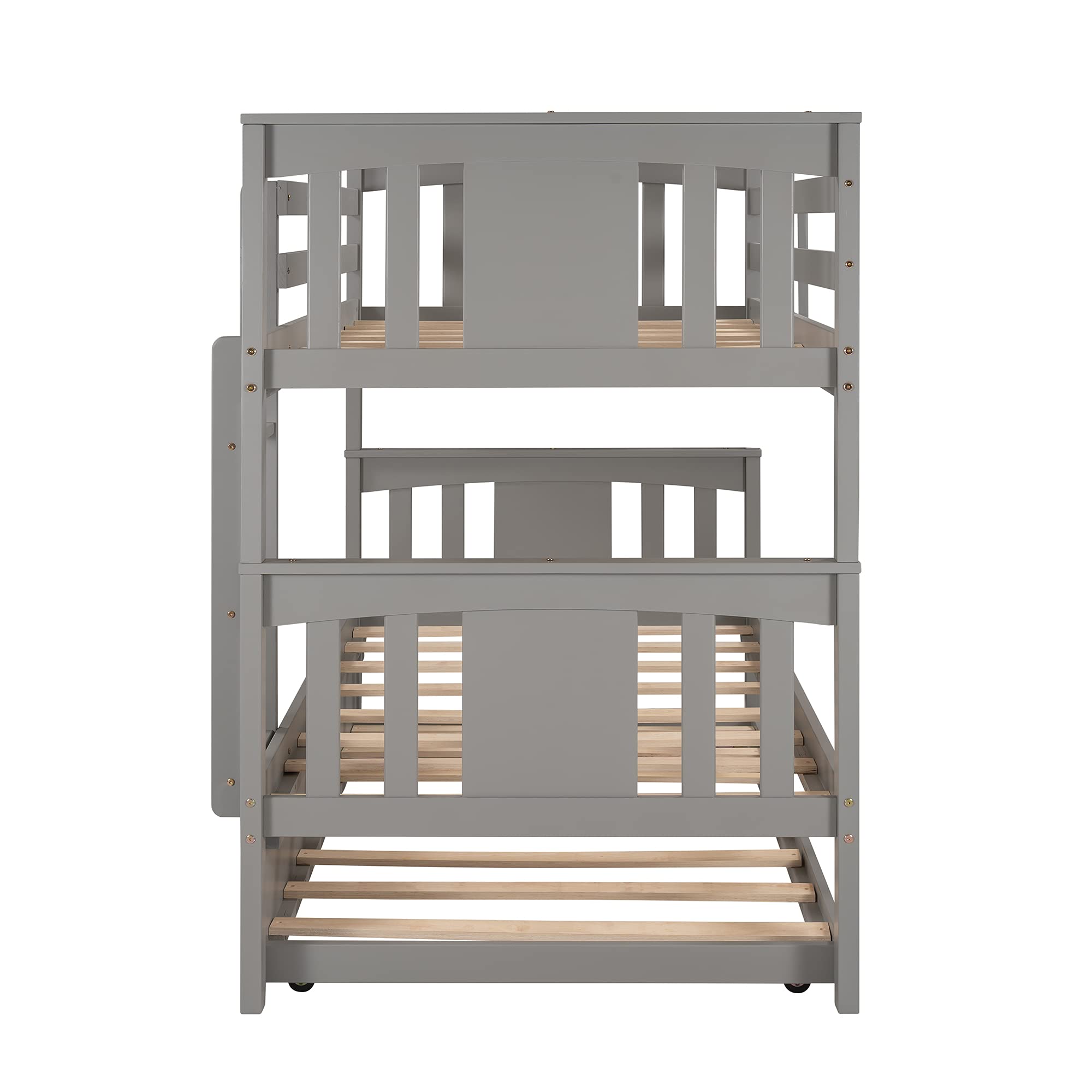 **Twin Over Twin Bunk Bed with Trundle for Kids - Solid Wood Bunk Bed Frame with Headboard, Footboard & Ladder - No Box Spring Needed - Space-Saving Bedroom & Guest Room Furniture (Gray) - Perfect for Small Rooms, Sleepovers & Shared Kids' Bedrooms**
