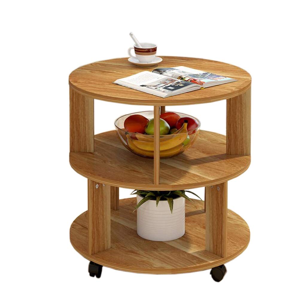 Universal Round Coffee Table with Storage & Wheels - Light Walnut Nightstand for Bedroom & Living Room - 18.89 Inch End Side Table - Multi-Functional Furniture for Small Spaces, Home Decor & Office Use