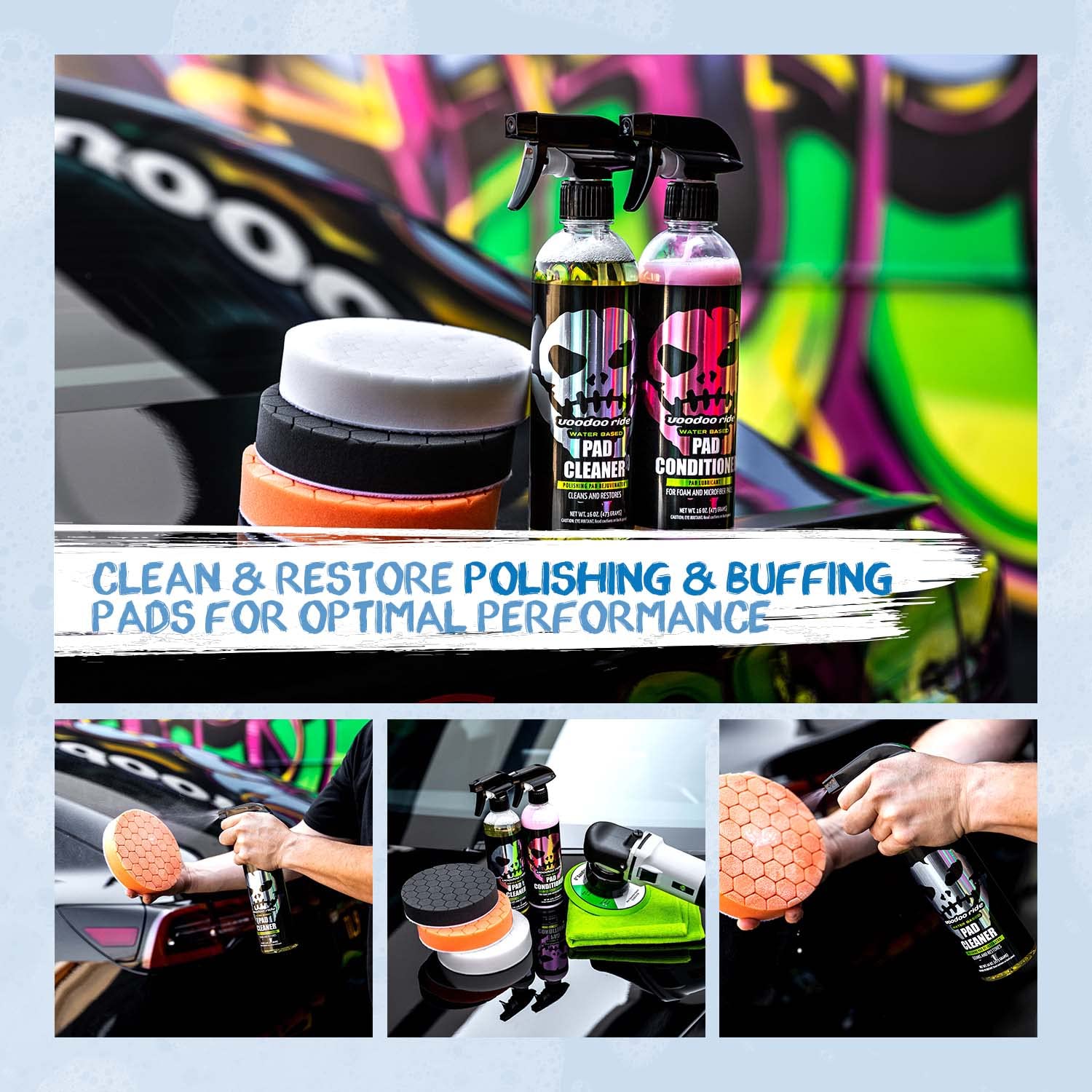 Voodoo Ride VR-1012 Water-Based Pad Cleaner - 16oz Professional Polishing & Buffing Pad Cleaner for Car Detailing, Auto Body Shops & DIY Enthusiasts