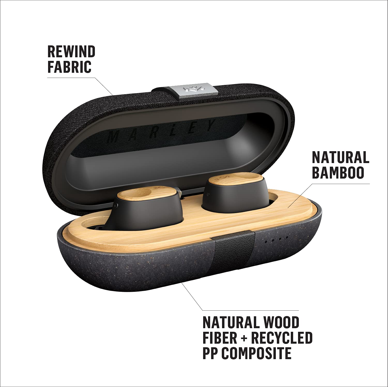 House of Marley Liberate Air True Wireless Earbuds with Mic - Bluetooth 5.0 Headphones, 32H Playtime, Sustainable Bamboo & Recycled Materials - Perfect for Gym, Running, Travel & Work Calls