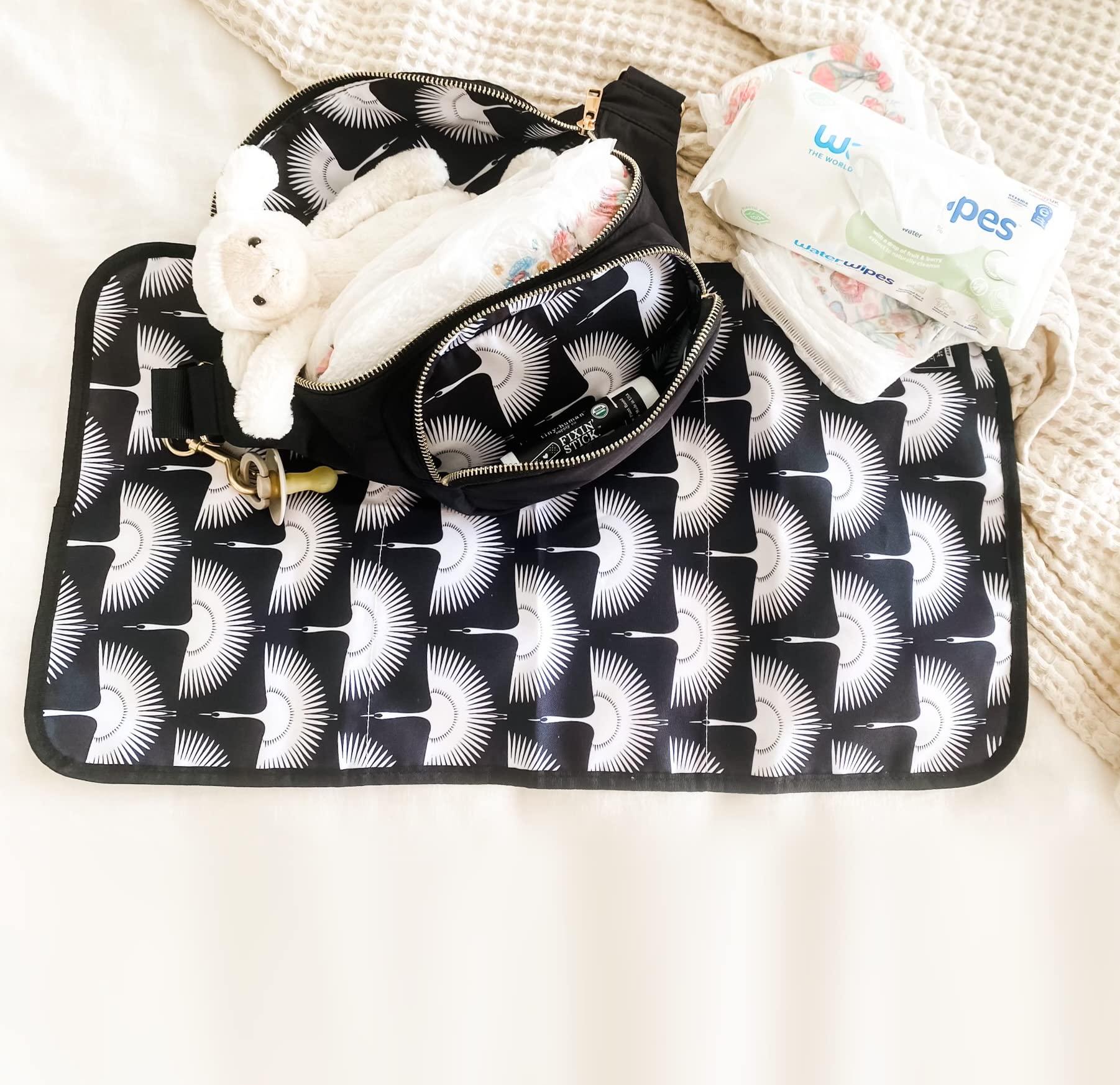 **Ditty Co. Small Diaper Bag for Women - Portable Baby Changing Pad with Wipe Holder - Crossbody Travel Essentials (True Black) - Perfect for On-the-Go Moms & Baby Outings**