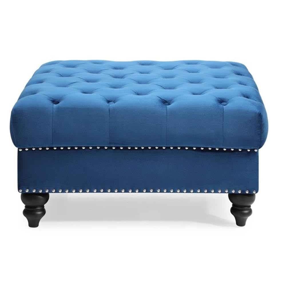 Navy Blue Velvet Ottoman - Glory Furniture Nola Collection | Stylish Footrest & Extra Seating for Living Room, Bedroom & Office