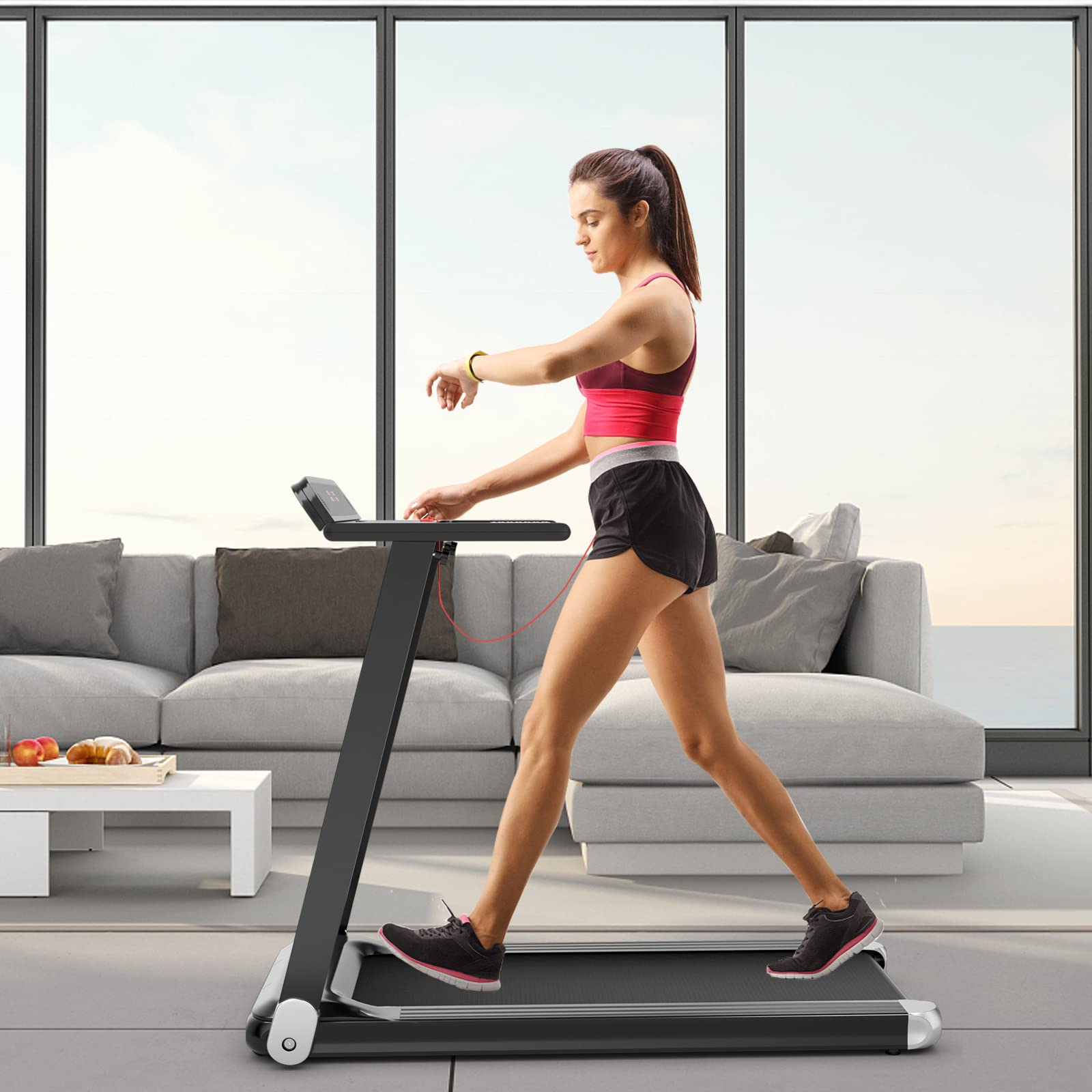 Goplus Folding Treadmill - Compact Superfit Treadmill with APP Control, Bluetooth Speaker, 12 Preset Programs, LED Display & Device Holder - Perfect for Home Workouts, Office Exercise & Indoor Running Training
