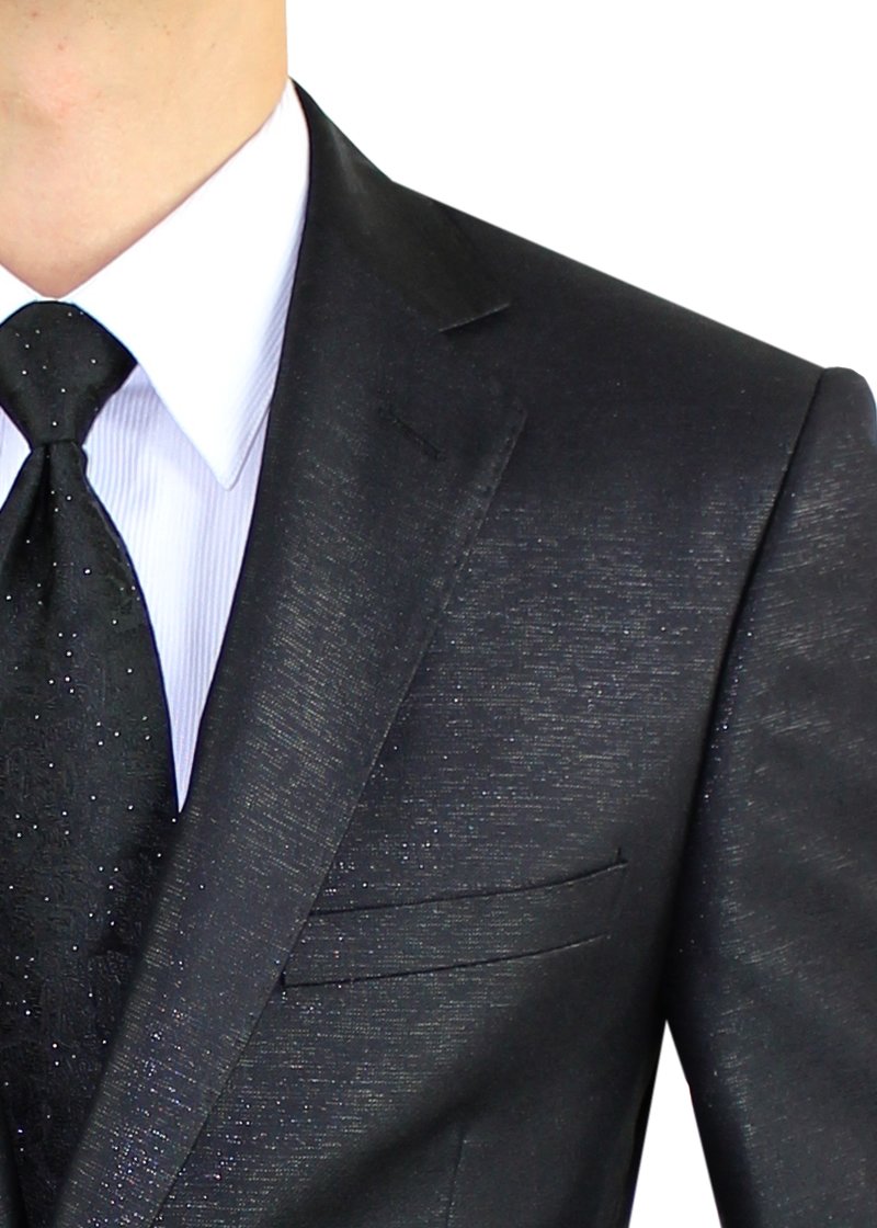 Salvatore Exte Men's 2 Button Slim Fit Formal Suit Set - Black Tuxedo Jacket & Dress Pants for Wedding, Prom & Business Events