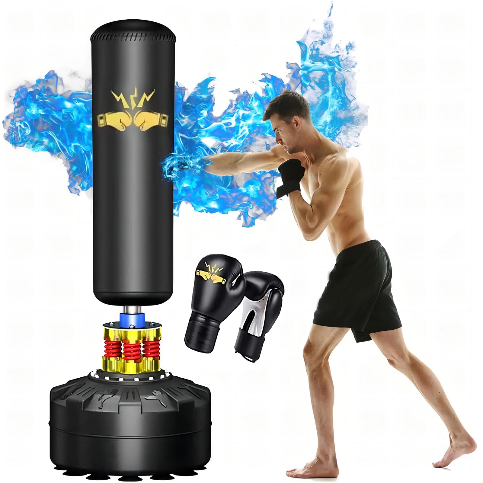70'' Heavy Duty Boxing Punching Bag with Stand & Base - Professional MMA, Muay Thai, Kickboxing Training Equipment for Adults - Perfect for Home Gym, Martial Arts, and Fitness Workouts