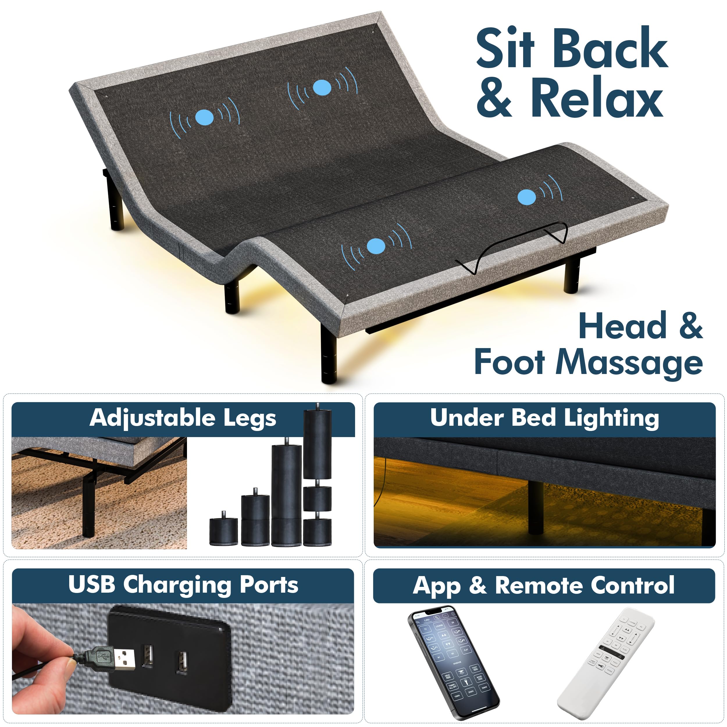 Adjustable Bed Frame with Cooling Gel Mattress & Massage - for Home Comfort & Relaxation