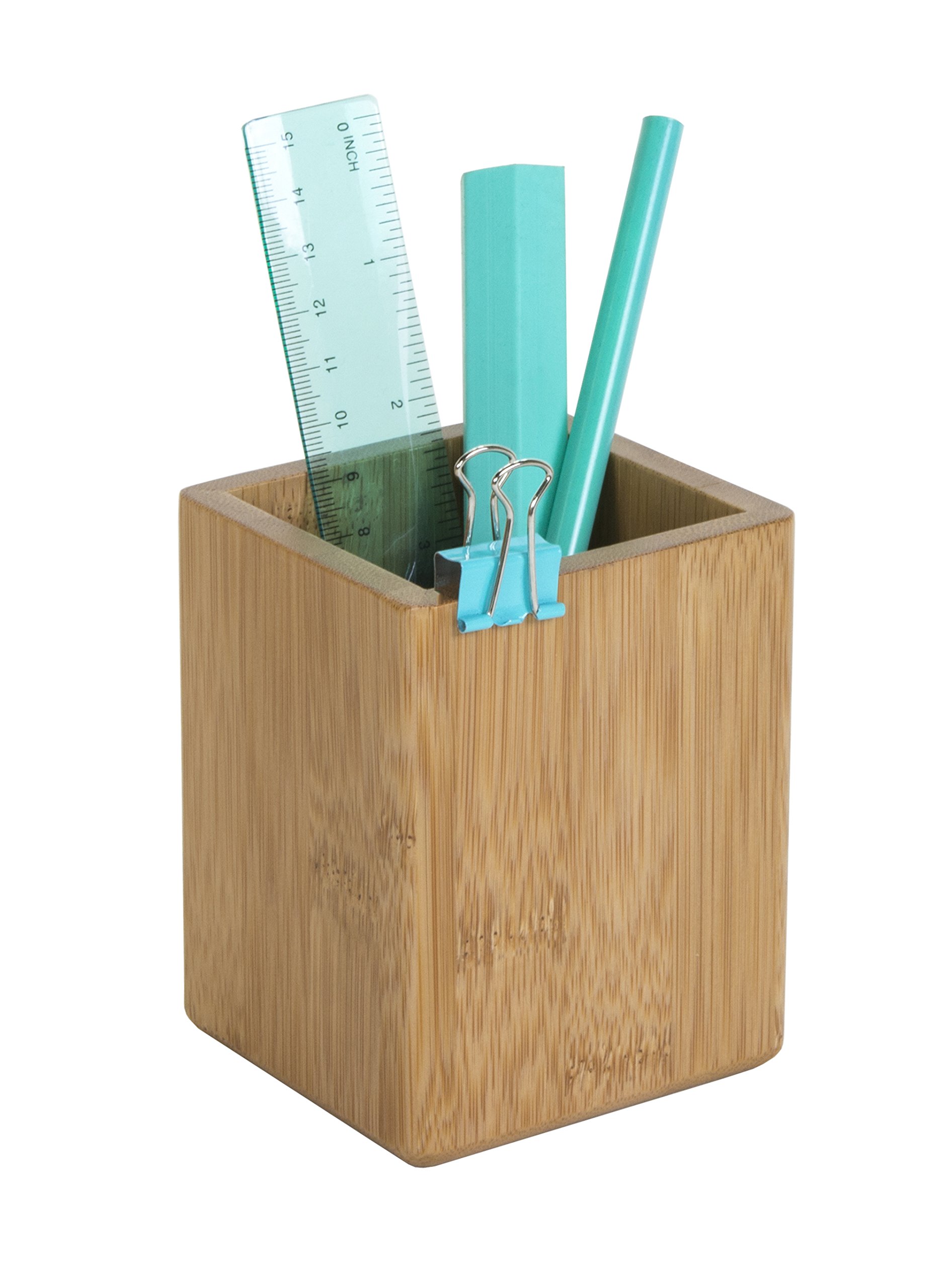 Bamboo Square Pen Holder - Eco-Friendly Desktop Organizer for Pens, Pencils & Office Supplies - Perfect for Home, Office & School Use