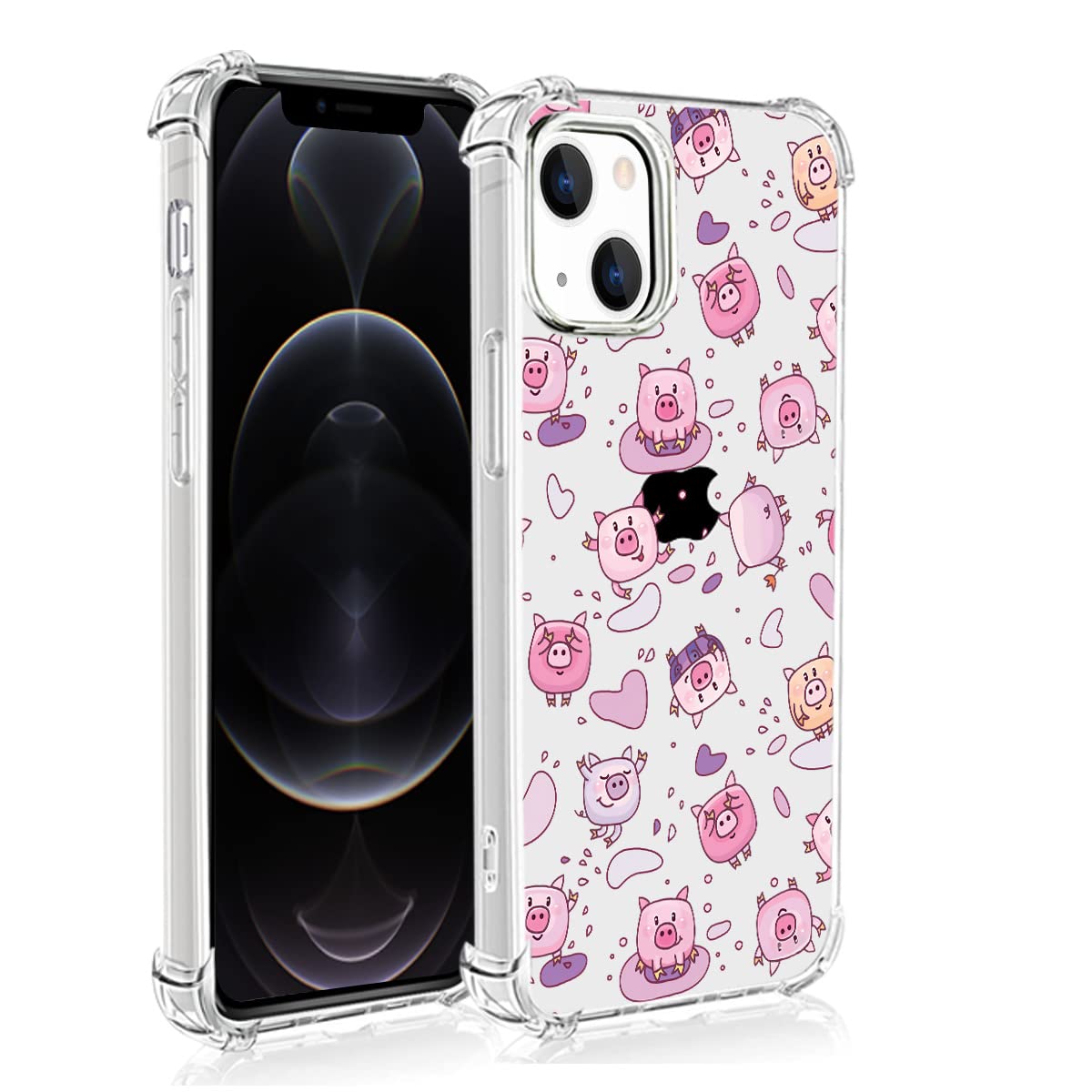 Cute Pig iPhone 12 Pro Max Case - Girly Transparent TPU Full Body Protective Cover for Women & Girls | Perfect for Everyday Use, School, Work & Travel
