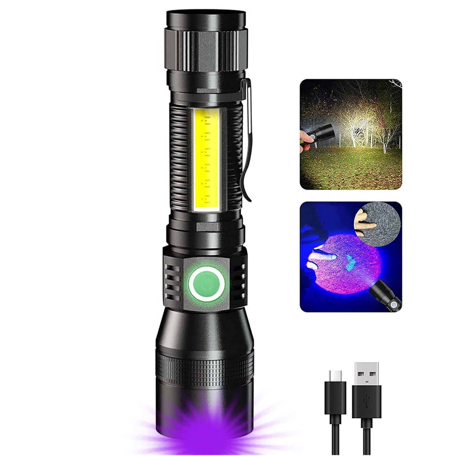 Rechargeable UV Flashlight Black Light - 1000 Lumen 3-in-1 Magnetic Tactical LED Flashlight with 7 Modes, Waterproof for Camping, Emergencies, Pet Urine Detection, Hunting & Home Inspection