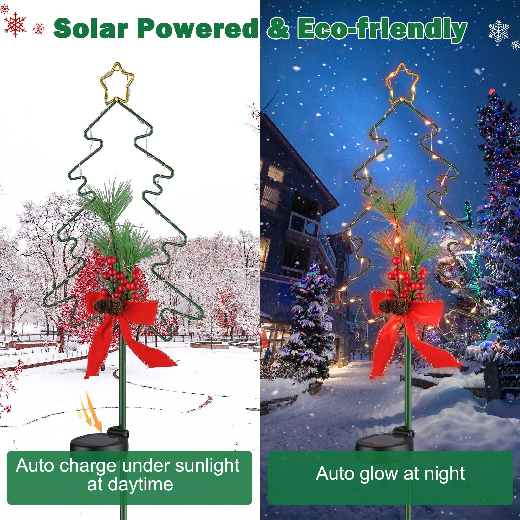Yescom 4 Pack Solar Red Berries Tree Stake Lights - Waterproof Outdoor Solar Pathway Lights for Garden, Patio, Christmas Decor - Perfect for Holiday Lighting, Landscape Accents and Nighttime Ambiance