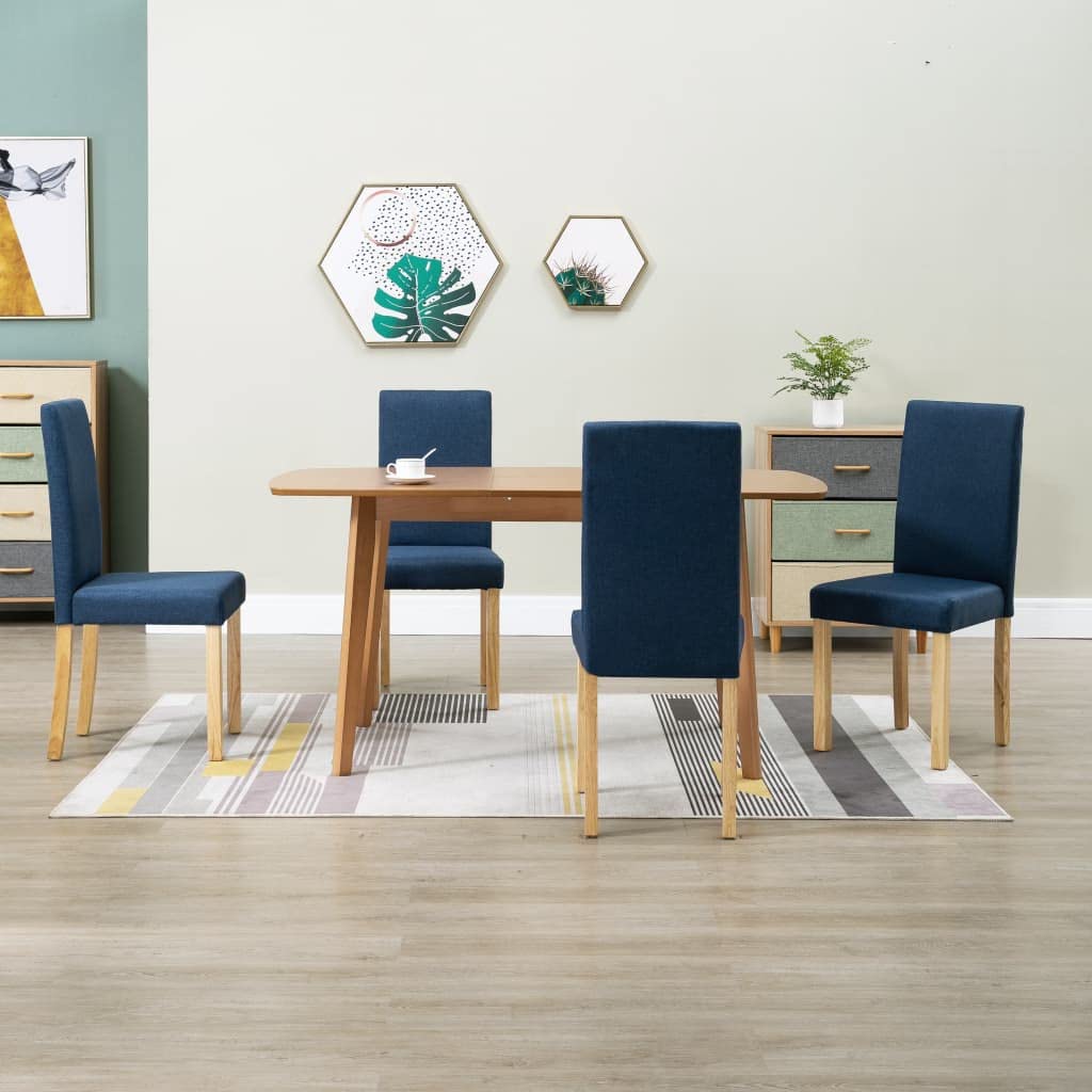 SKM Modern Dining Chairs Set of 4 - Blue Fabric Upholstered Kitchen Chairs with Sturdy Metal Legs - Comfortable Seating for Dining Room, Kitchen, Breakfast Nook & Small Spaces