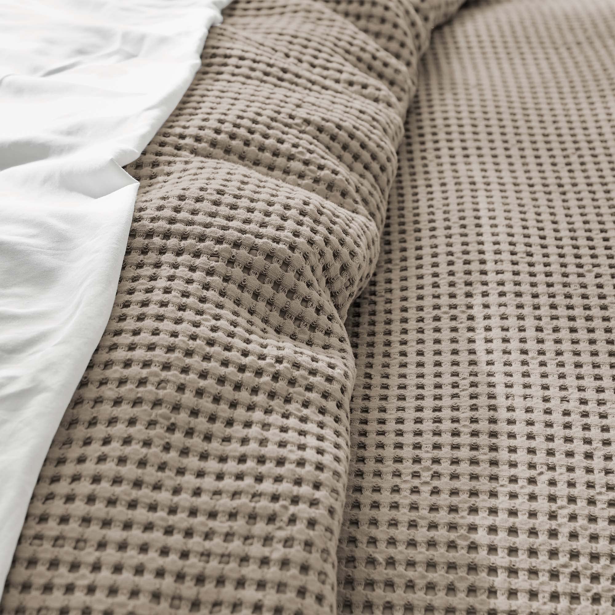 Levtex Home Mills Waffle Beige Fawn Duvet Cover Set - Full/Queen Size (90