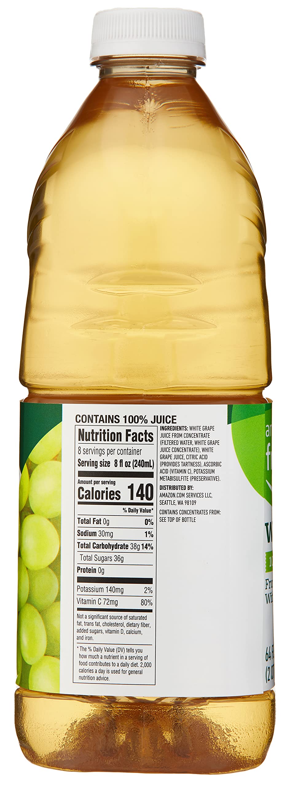 Organic White Grape Juice, 64 Fl Oz (Half Gallon) - 100% Pure, No Sugar Added, Non-GMO - Perfect for Breakfast, Cocktails & Healthy Hydration