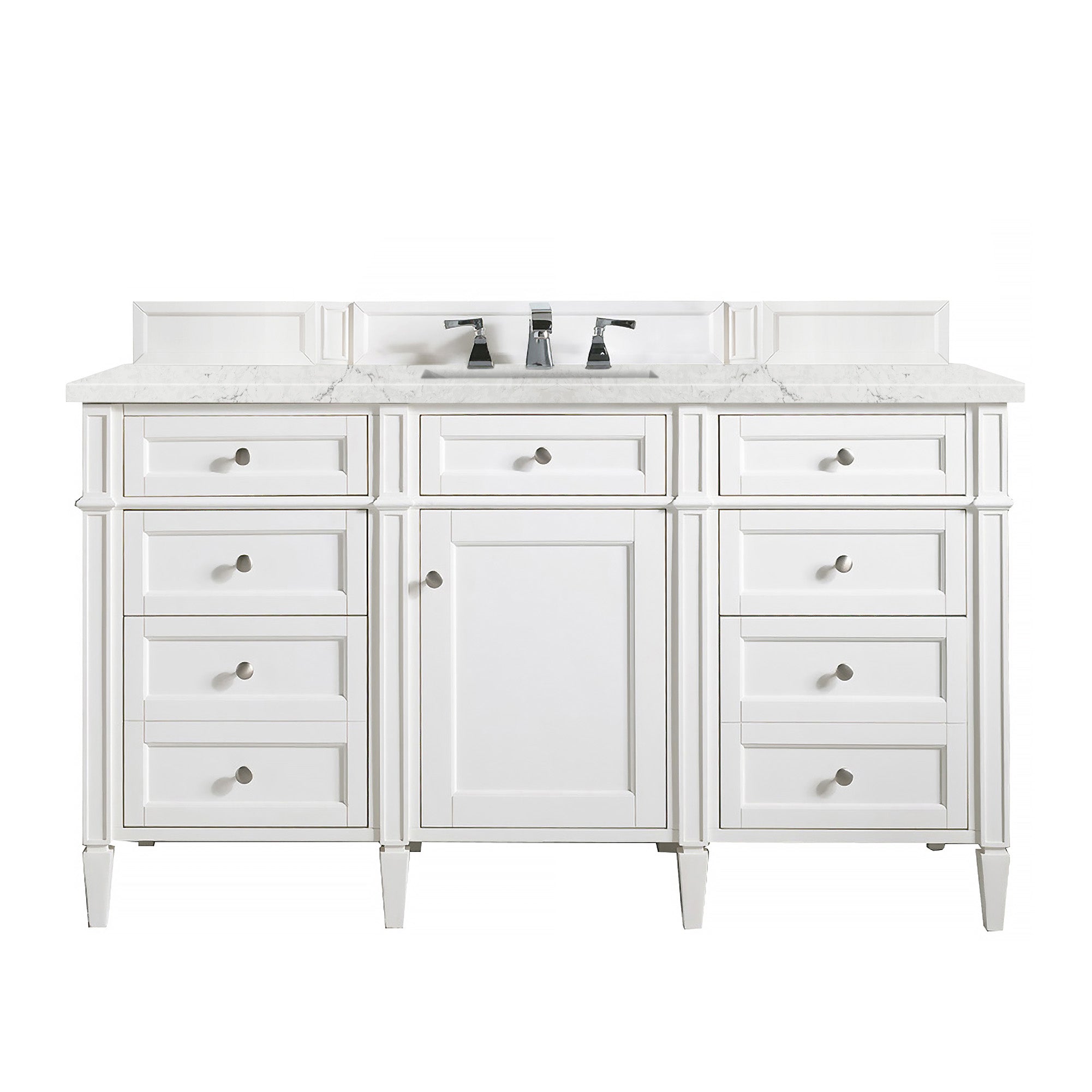 Brittany 60-Inch Bright White Bathroom Vanity with 3CM Eternal Jasmine Pearl Quartz Countertop | Modern Single Sink Vanity for Master Bath & Powder Room Remodel