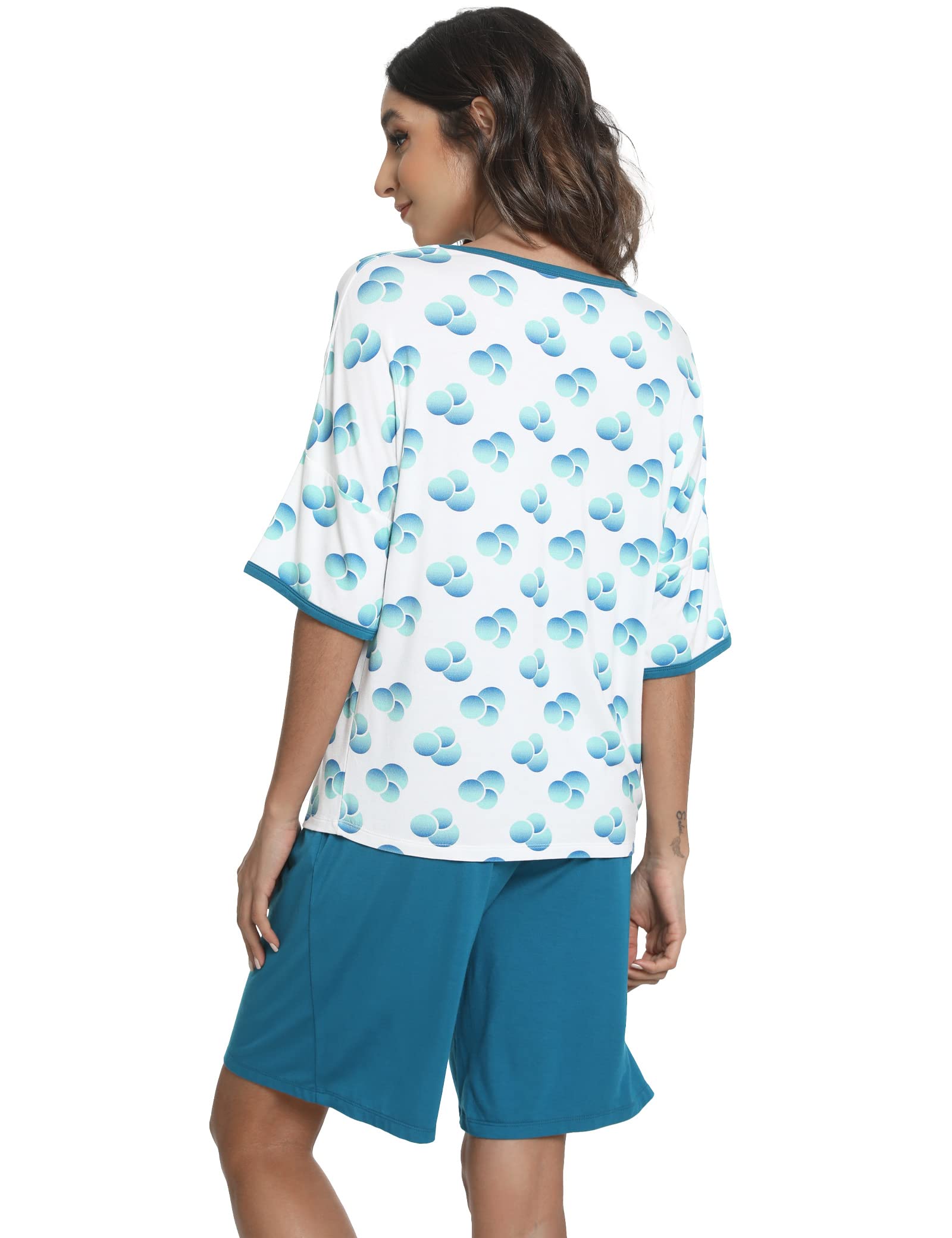 LazyCozy Women's Bamboo Viscose Pajama Set - Short Sleeve & Shorts for Sleep & Lounge