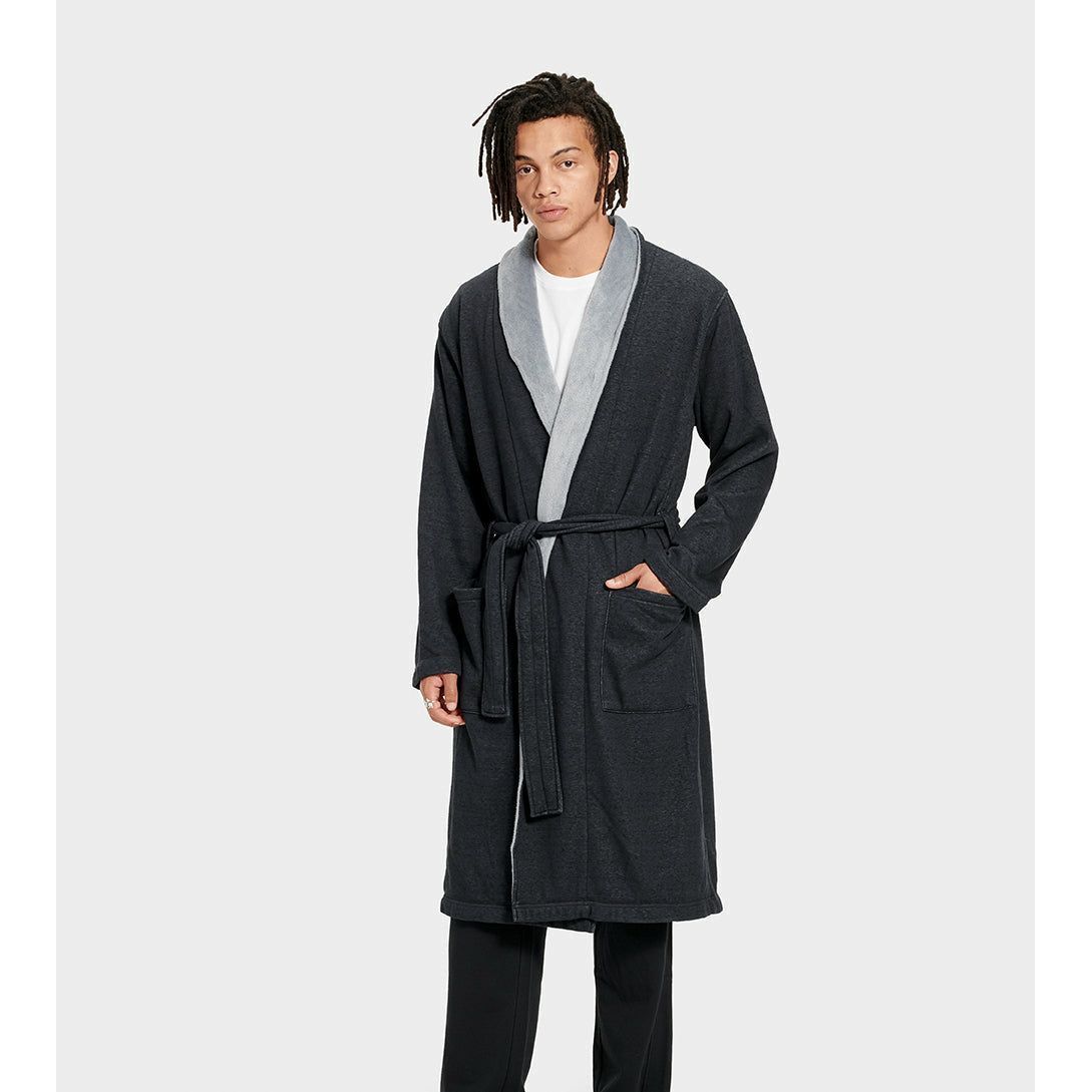 UGG Men's Robinson Robe in Black Heather - Soft Fleece Bathrobe for Men - Cozy Loungewear for Home, Spa & Relaxation