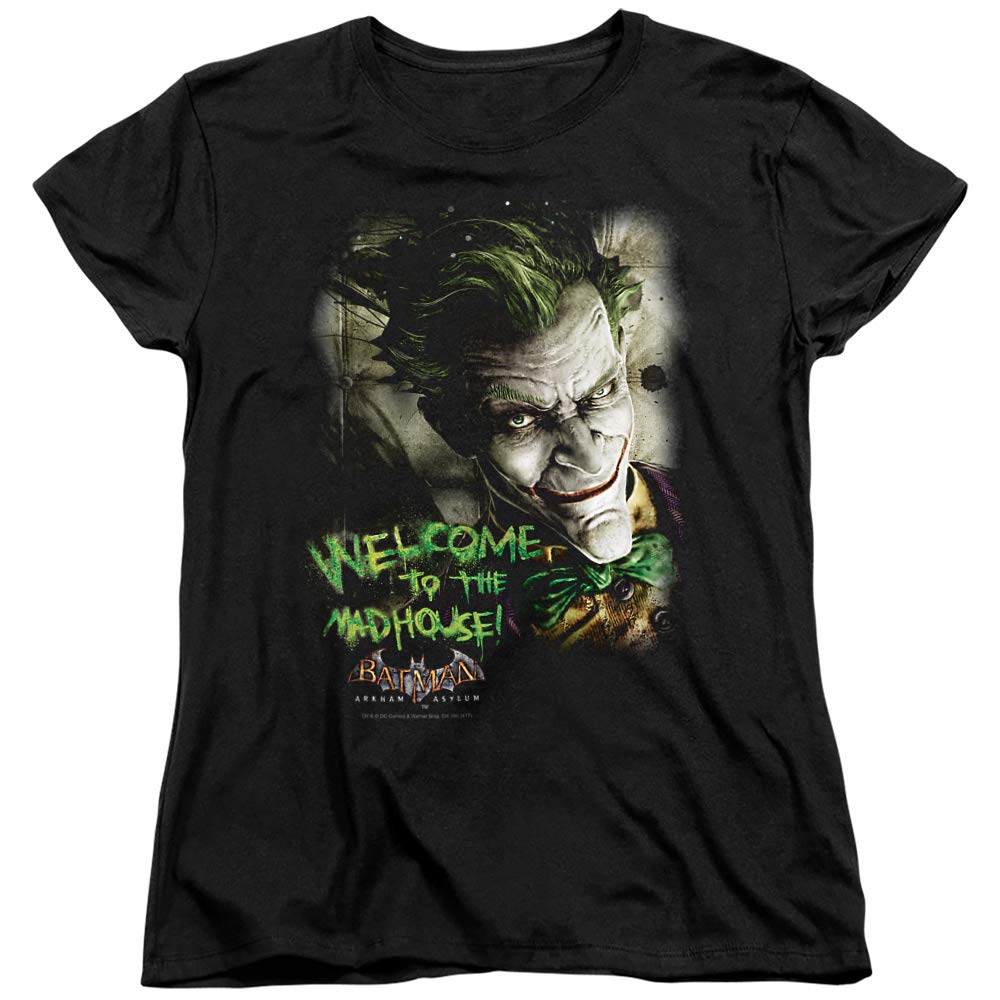 Batman Welcome to The Madhouse Women's Graphic T-Shirt | Superhero Fashion Tee for Cosplay, Comic Con & Casual Wear