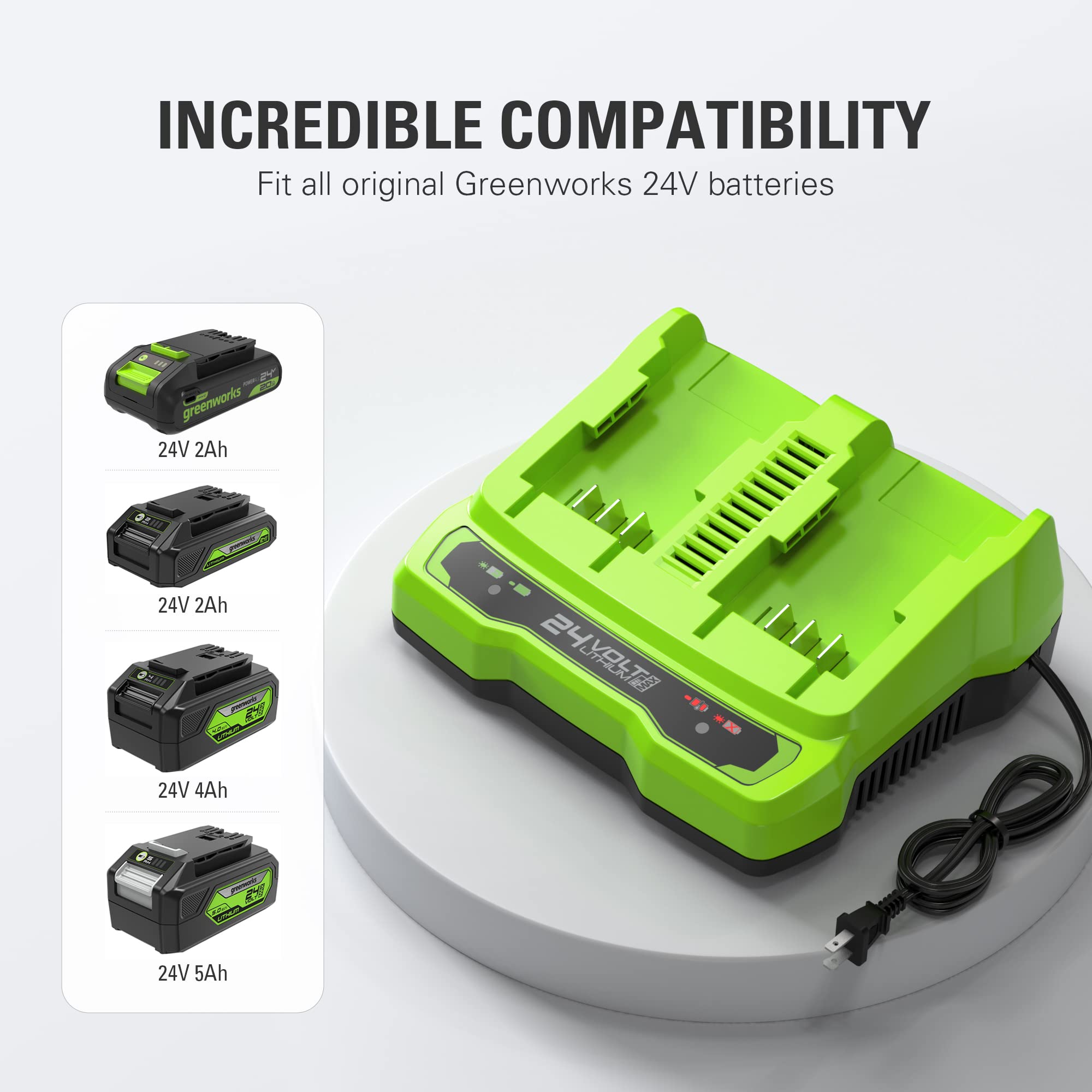 Greenworks 24V Dual Port Fast Battery Charger - Official Genuine Replacement for Greenworks Tools - Perfect for Lawn Mowers, String Trimmers & Power Tools