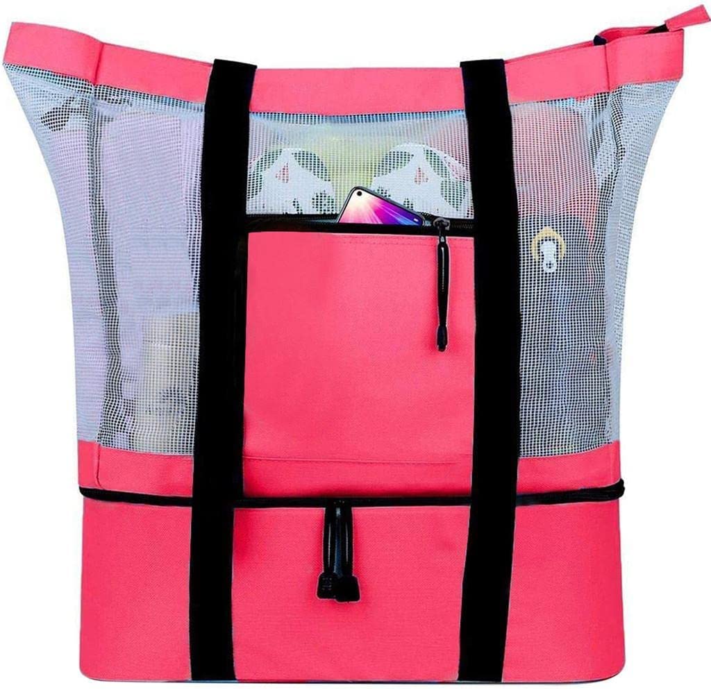 MOQLOM 2 in 1 Picnic Bag with Detachable Cooler - Large Insulated Beach Picnic Tote for Outdoor Camping, Travel & Picnics - Double Layer Mesh Design Keeps Food Fresh (Red) | Perfect for Beach Days, Family Outings & BBQ Parties