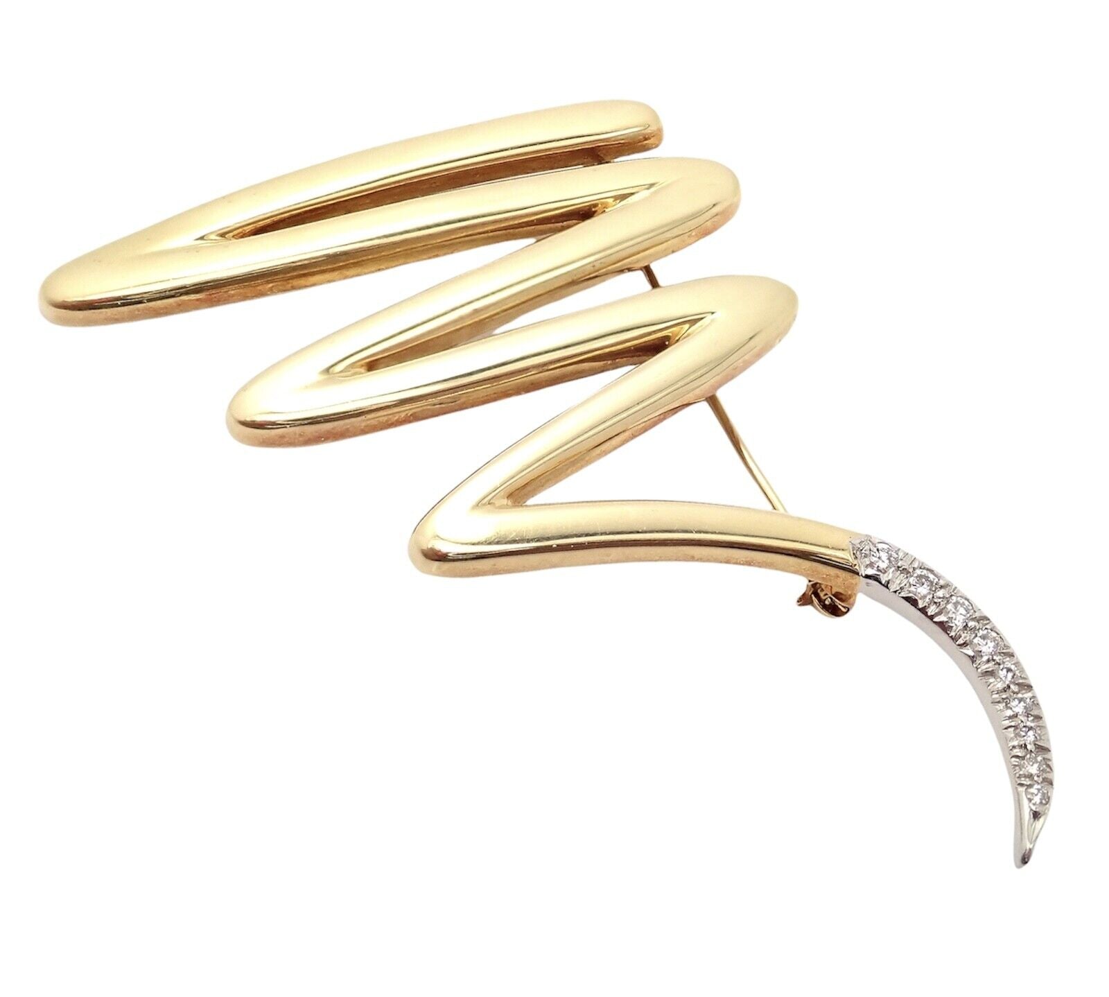 Tiffany & Co 18K Yellow Gold & Platinum Picasso Diamond Large Squiggle Pin Brooch - Luxury Vintage Jewelry for Women, Elegant Gift for Special Occasions, Weddings & Formal Events