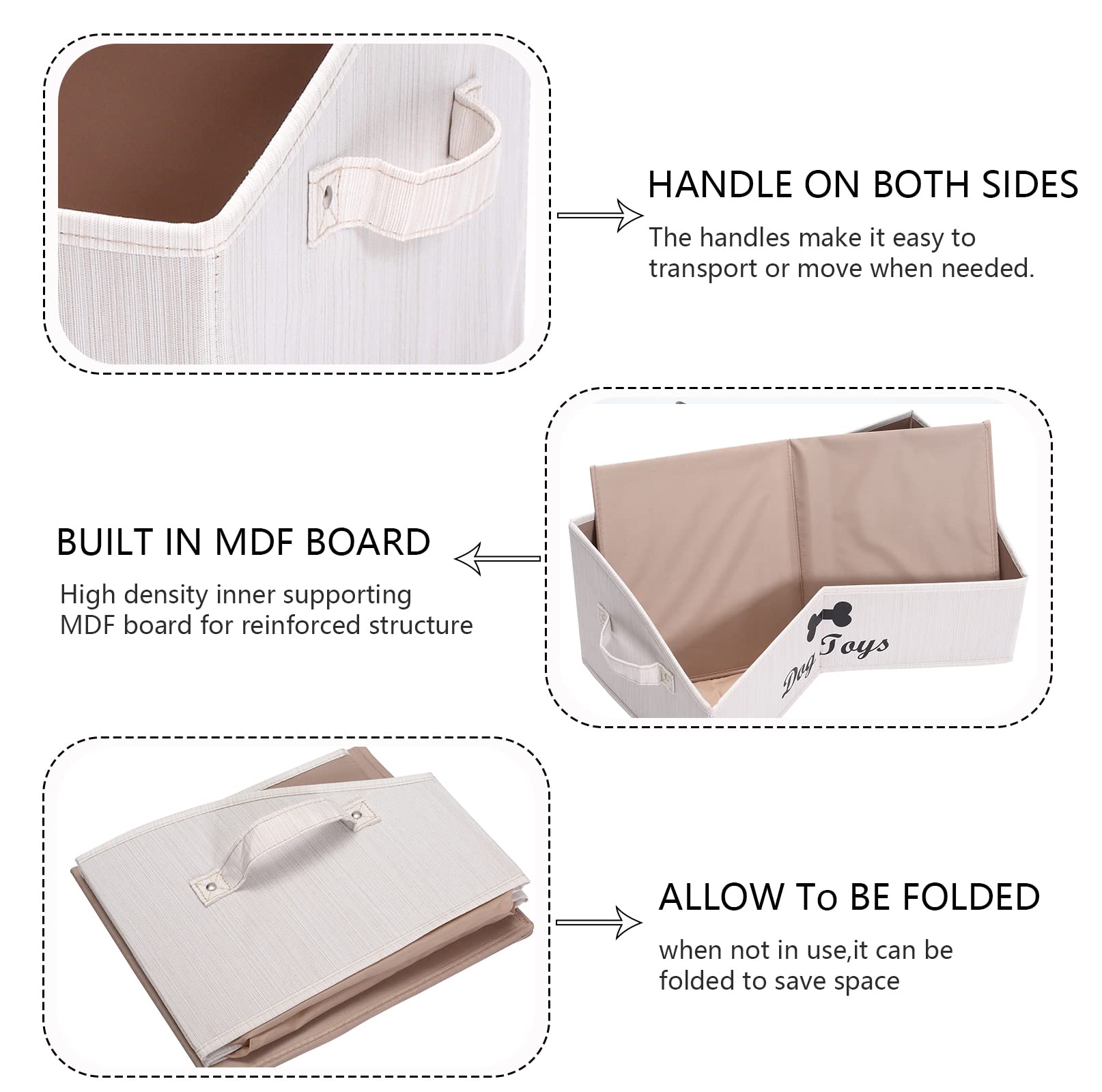 Foldable Fabric Dog Toy Storage Box with Handle - Large Collapsible Trapezoid Organizer Basket for Pet Toys (Beige) | Perfect for Living Room, Bedroom & Dog Play Area Organization