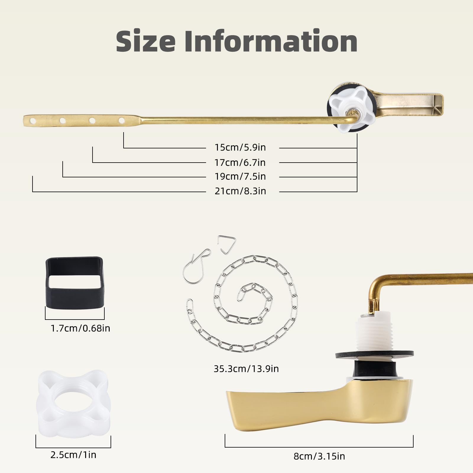 iFealClear Universal Toilet Tank Flush Lever - Polished Gold Front Mount Replacement with 2 Stainless Steel Flapper Chains - Easy Installation Solid Brass - Perfect for Bathroom Renovation & Home Improvement Projects