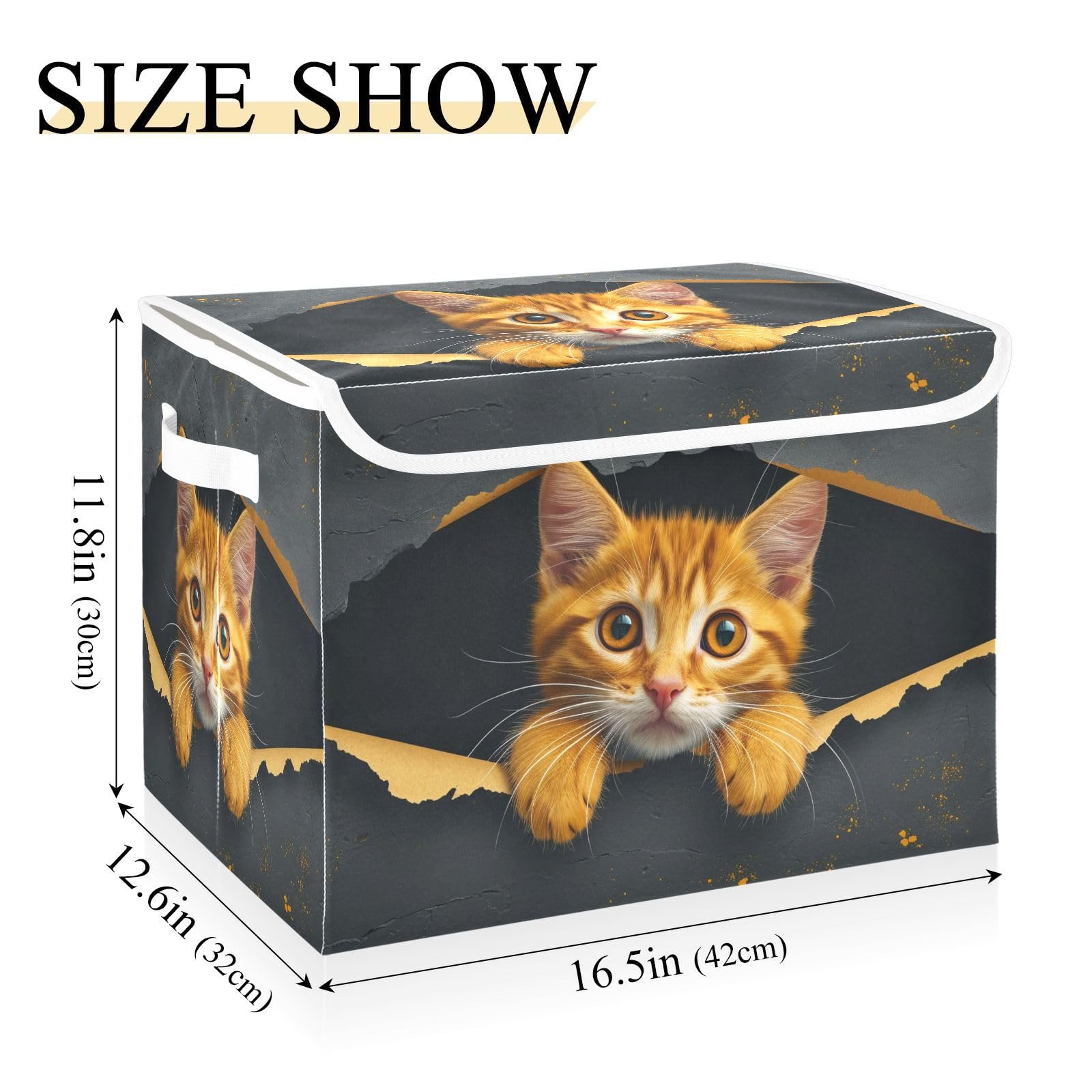 Senya Collapsible Storage Bins with Lids - Foldable Orange Cat-Themed Organizing Baskets for Clothes, Toys & Home Organization | Space-Saving Storage Solution for Bedroom, Closet & Laundry Room
