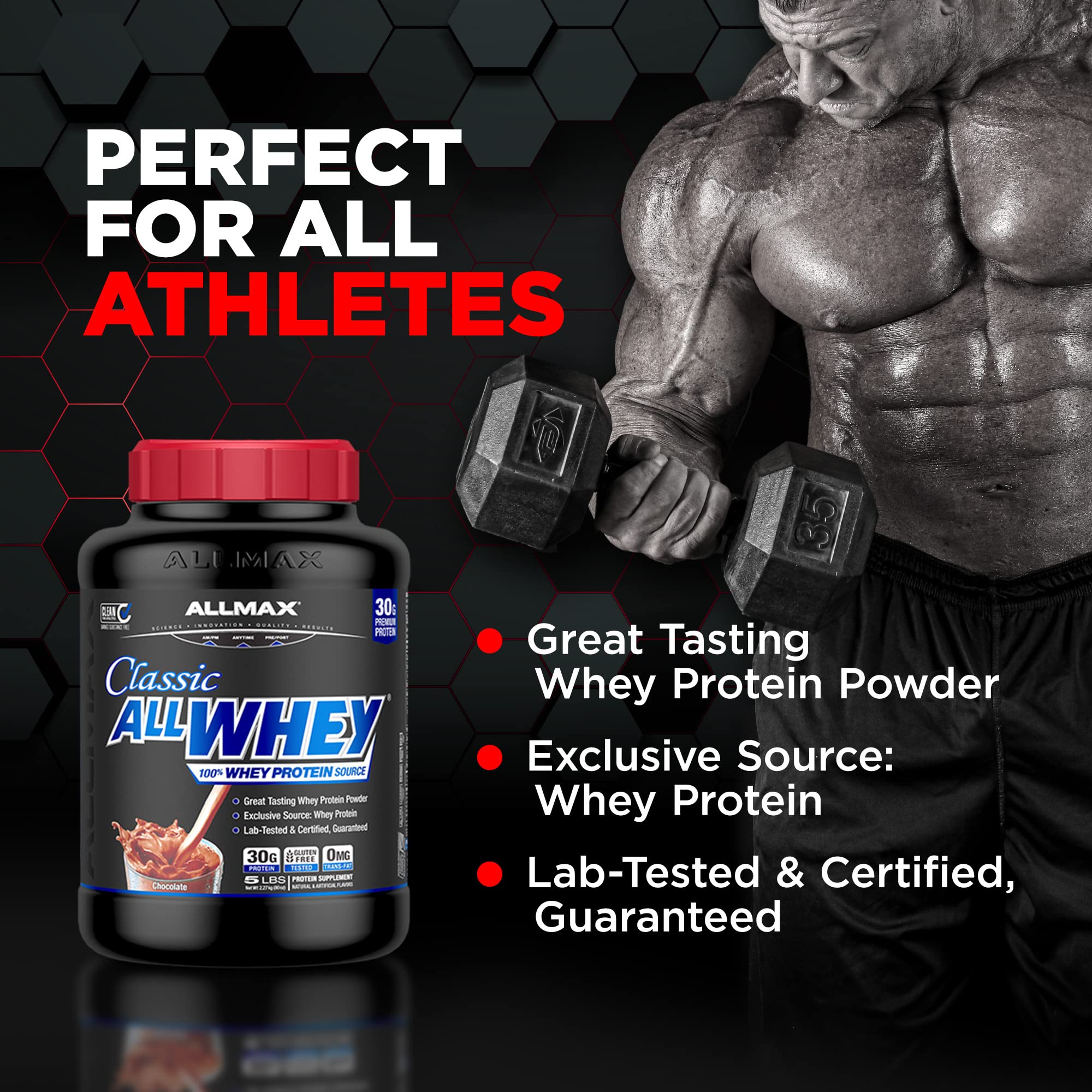 ALLMAX Nutrition AllWhey Classic Whey Protein Powder - Gluten Free, 24g Protein per Scoop, Cookies & Cream Flavor, 5 lbs (49 Servings) for Muscle Recovery & Post-Workout Nutrition