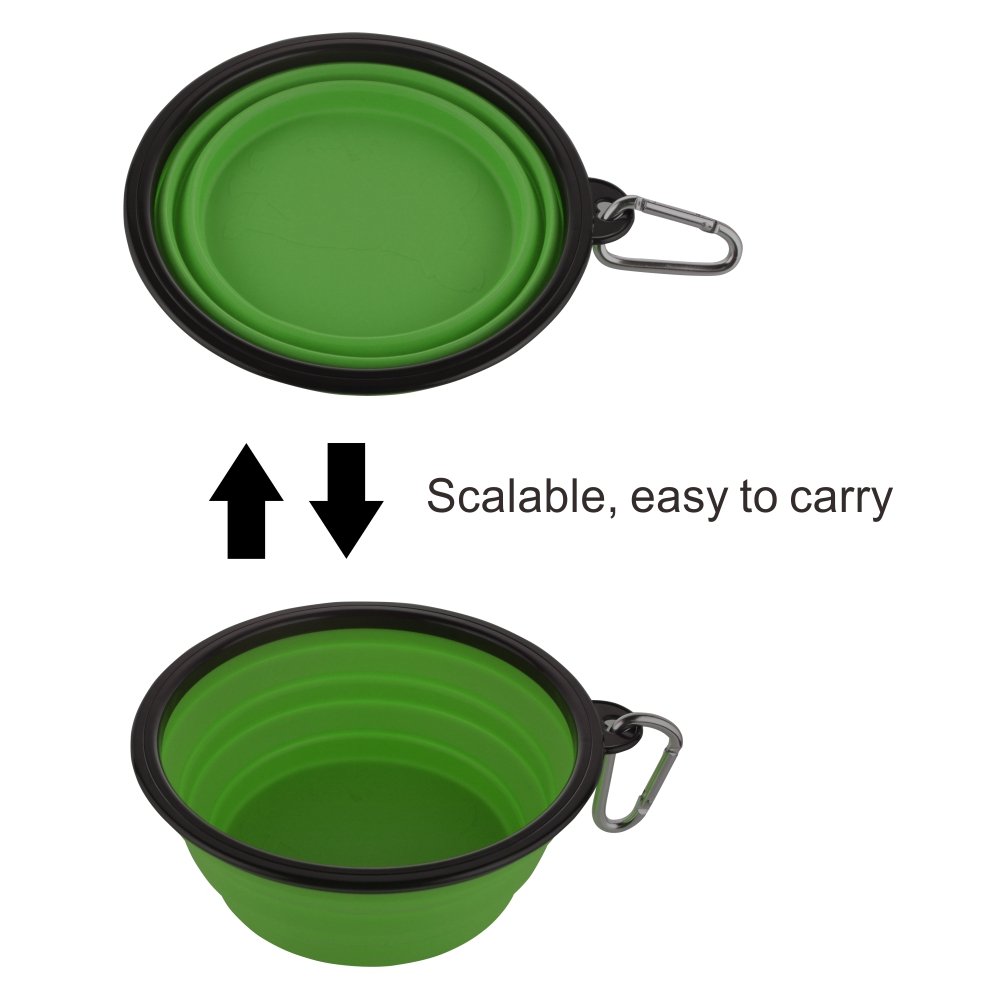 34oz Collapsible Dog Bowls 2 Pack - Portable Foldable Travel Water & Food Bowl for Dogs with Carabiner Clip - Lightweight Pet Feeding Dish for Hiking, Camping, Walking, Outdoor Adventures (Purple + Green)