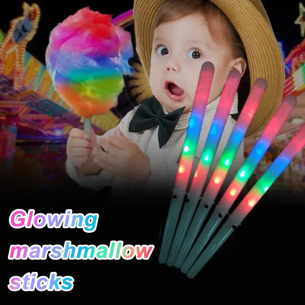 10pcs LED Glowing Cotton Candy Cones - Reusable Marshmallow Sticks for Cotton Candy Machine | Commercial & Home Party Supplies | Perfect for Birthday, Carnival, Wedding & Night Events