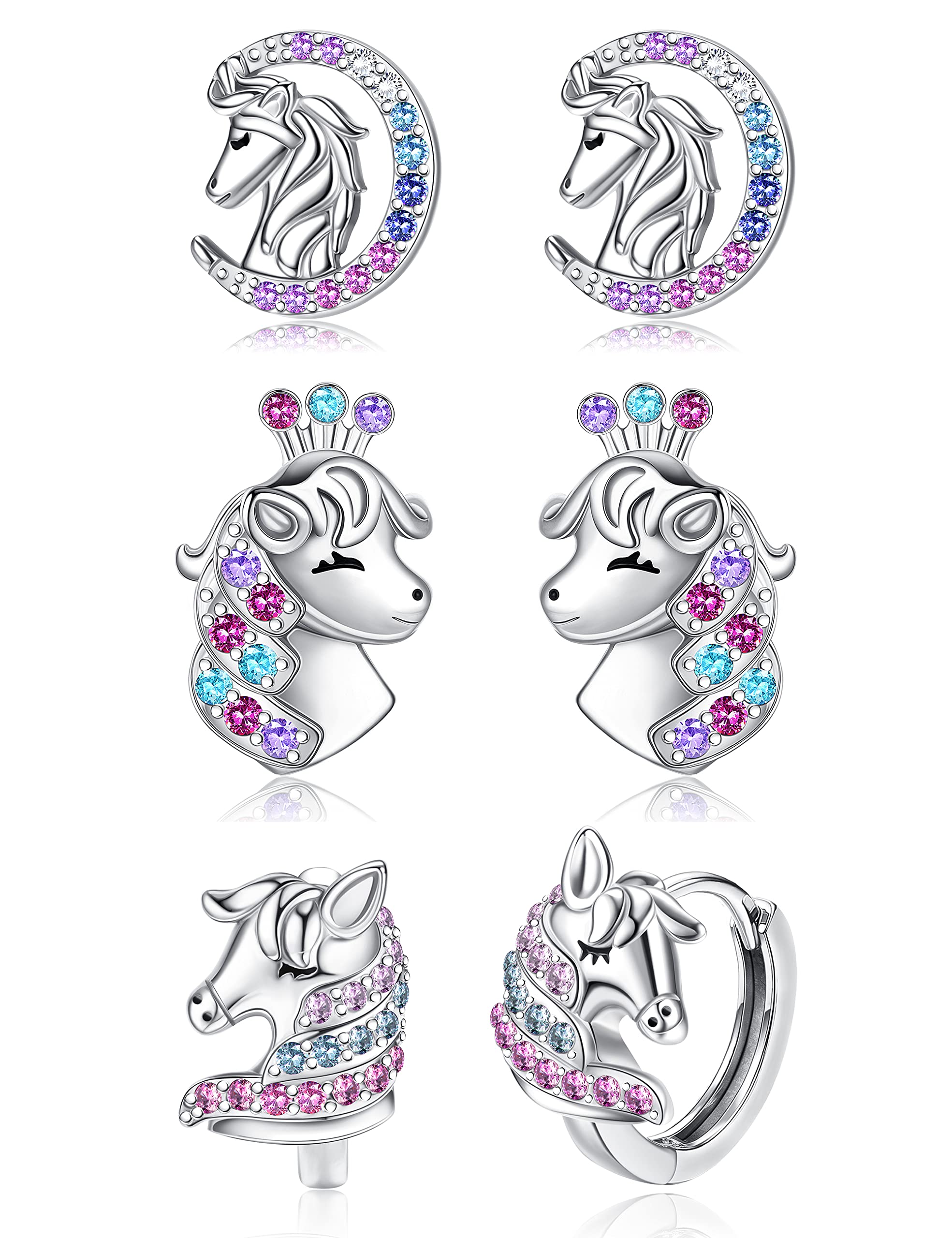 YADOCA 3 Pairs 925 Sterling Silver Earrings for Women & Girls - Hypoallergenic Hoop & Stud Earrings Set with Cubic Zirconia - Small Cartilage Hoops for Kids, Teens & Adults - Perfect Gift for Birthday, Christmas & Special Occasions
