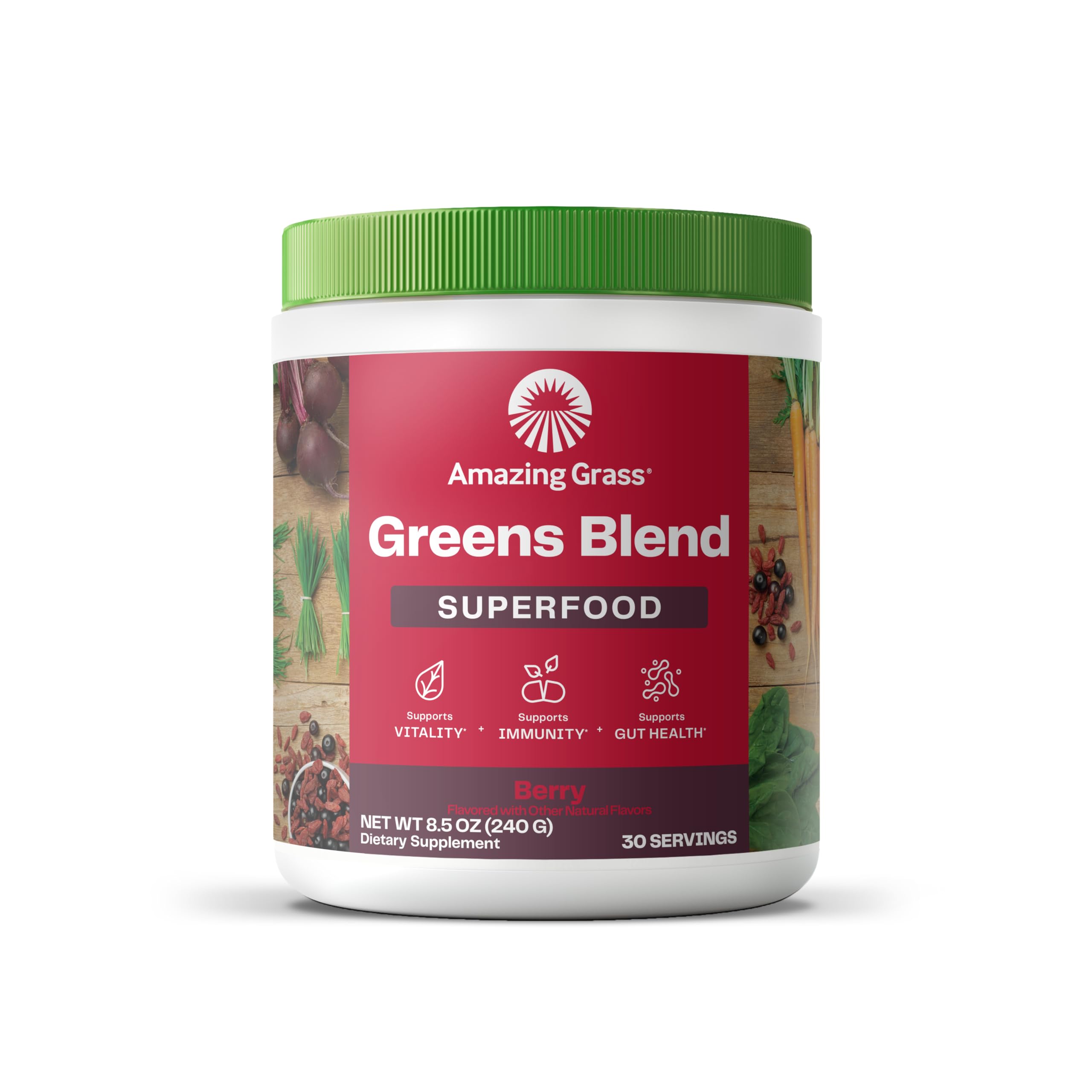 Organic Superfood Greens Powder with Digestive Enzymes & Probiotics - Spirulina, Chlorella, Beet Root - Berry Flavor, 30 Servings | Boost Energy, Detox & Digestion | Perfect for Smoothies, Juices & Daily Wellness Routine