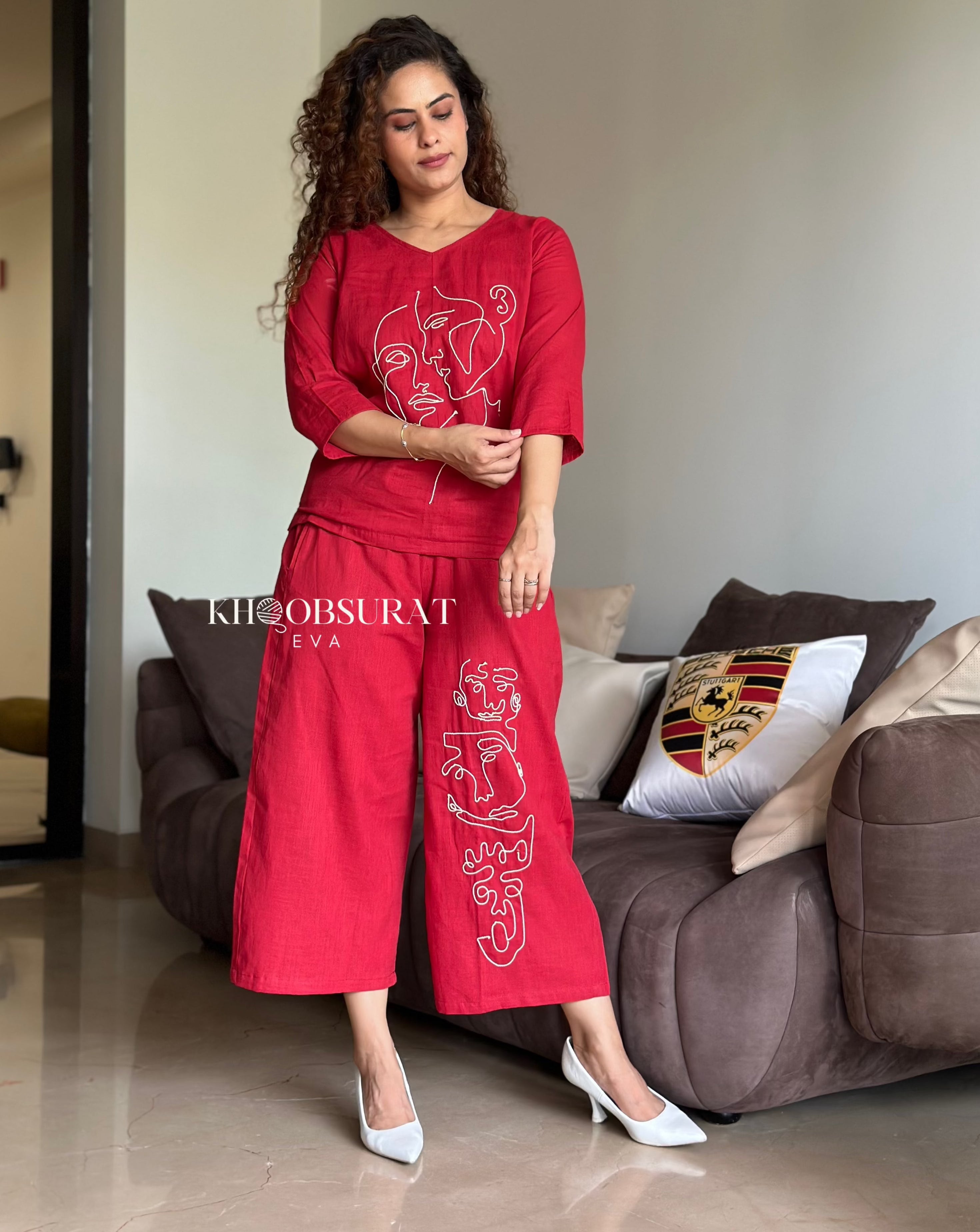 Stylish Red Casual Coord Set for Women - Comfortable Outfit for Daily Wear, Lounge & Travel